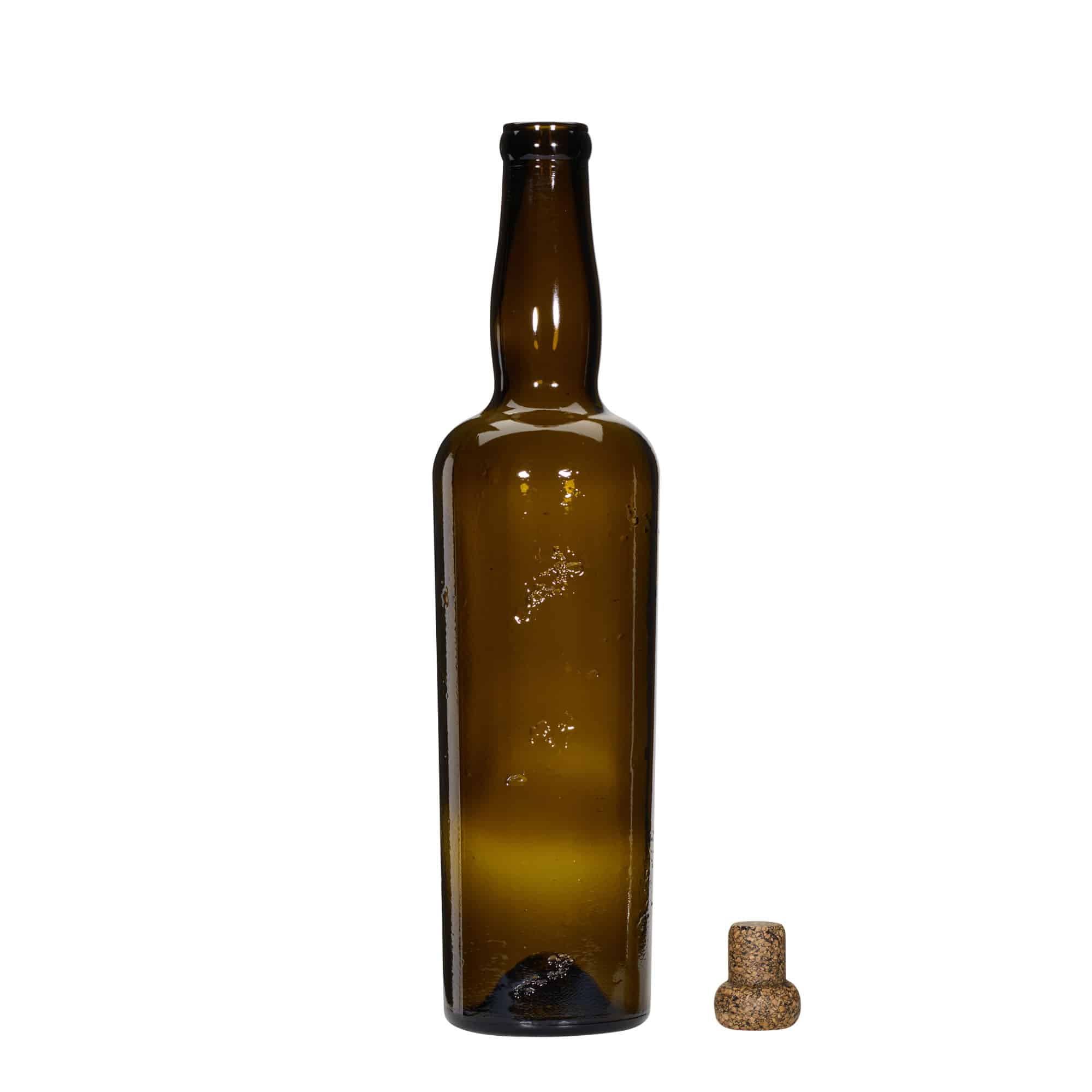 750 ml Garrafa de vidro artesanal 'Siroco', castanha, Boca: Cortiça
