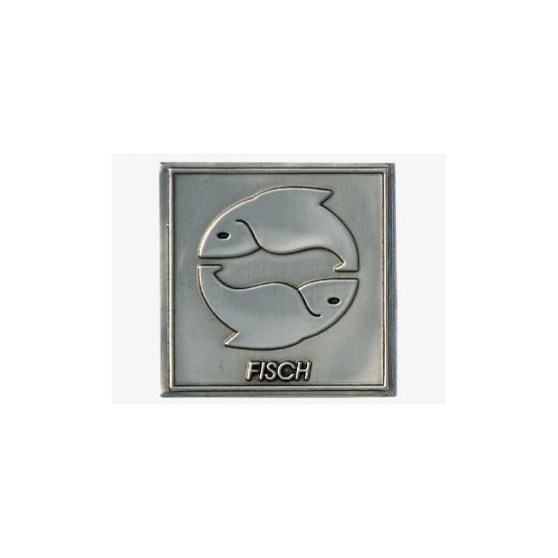 Etiqueta de estanho 'Peixe', quadrada, metal, prateado Etiqueta de estanho 'Peixe', quadrada, metal, prateado