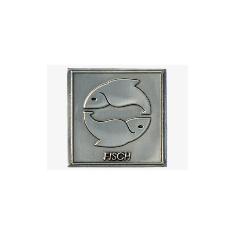 Etiqueta de estanho 'Peixe', quadrada, metal, prateada Etiqueta de estanho 'Peixe', quadrada, metal, prateada