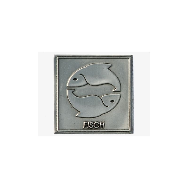 Etiqueta de estanho 'Peixe', quadrada, metal, prateada