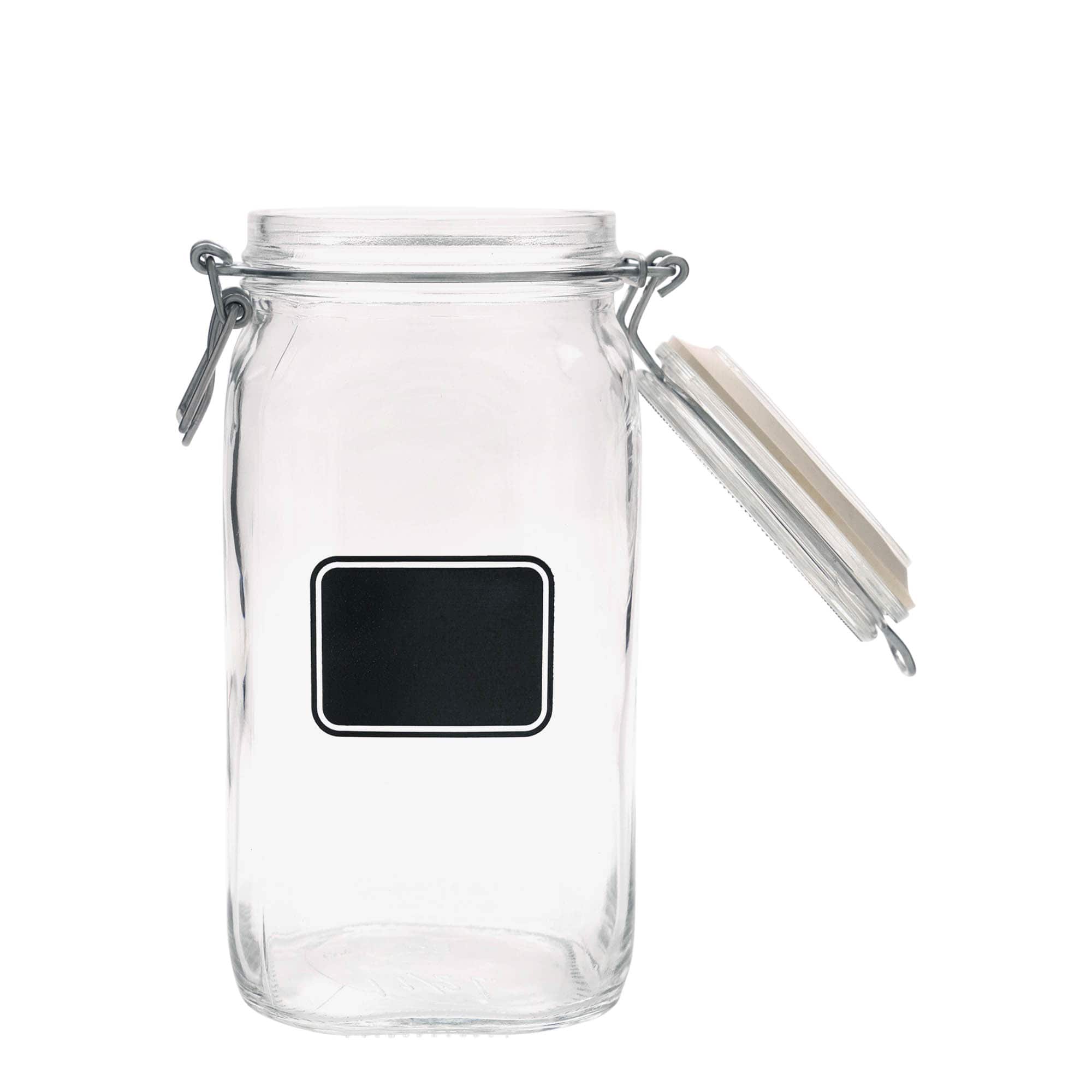 1.500 ml frasco com fecho de alavanca 'Fido', motivo: campo para etiqueta, quadrado, abertura: fecho de alavanca