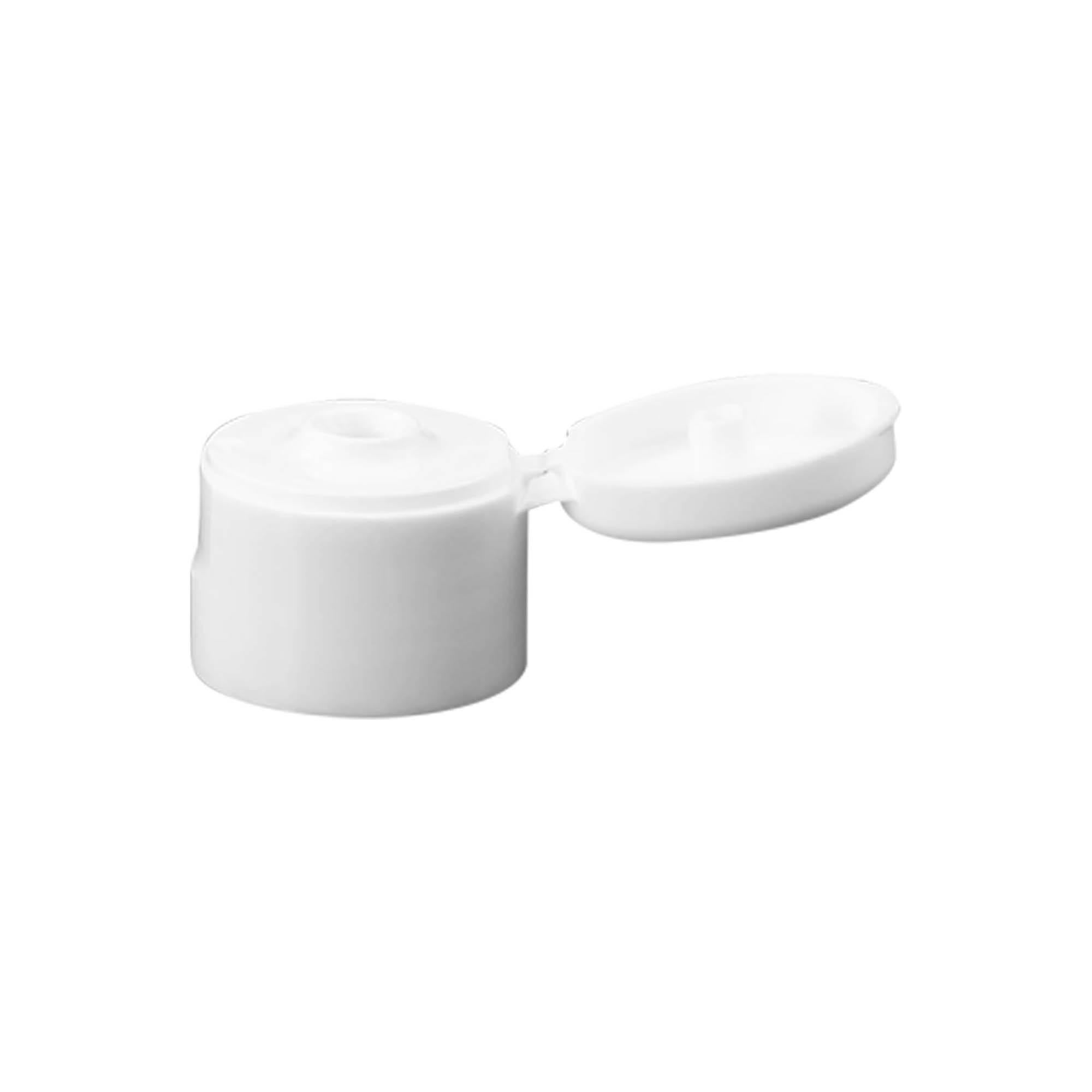 Tampa de rosca com dobradiça articulada, plástico PP, branco, para abertura: 24/410 Tampa de rosca com dobradiça articulada, plástico PP, branco, para abertura: 24/410