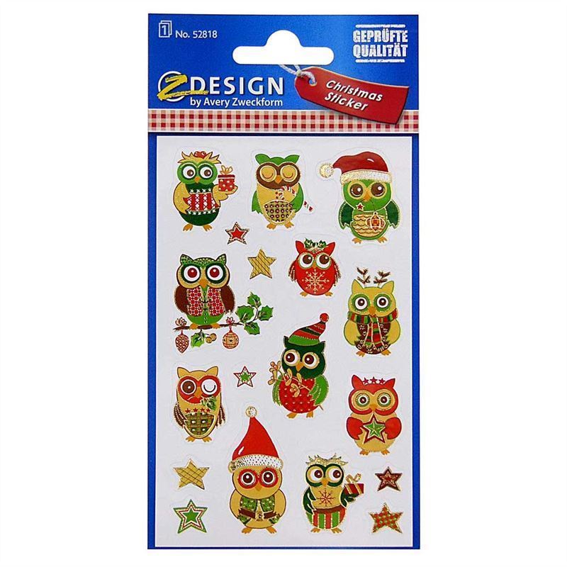Autocolantes Zweckform 'Corujas de Natal', papel, multicolor Autocolantes Zweckform 'Corujas de Natal', papel, multicolor