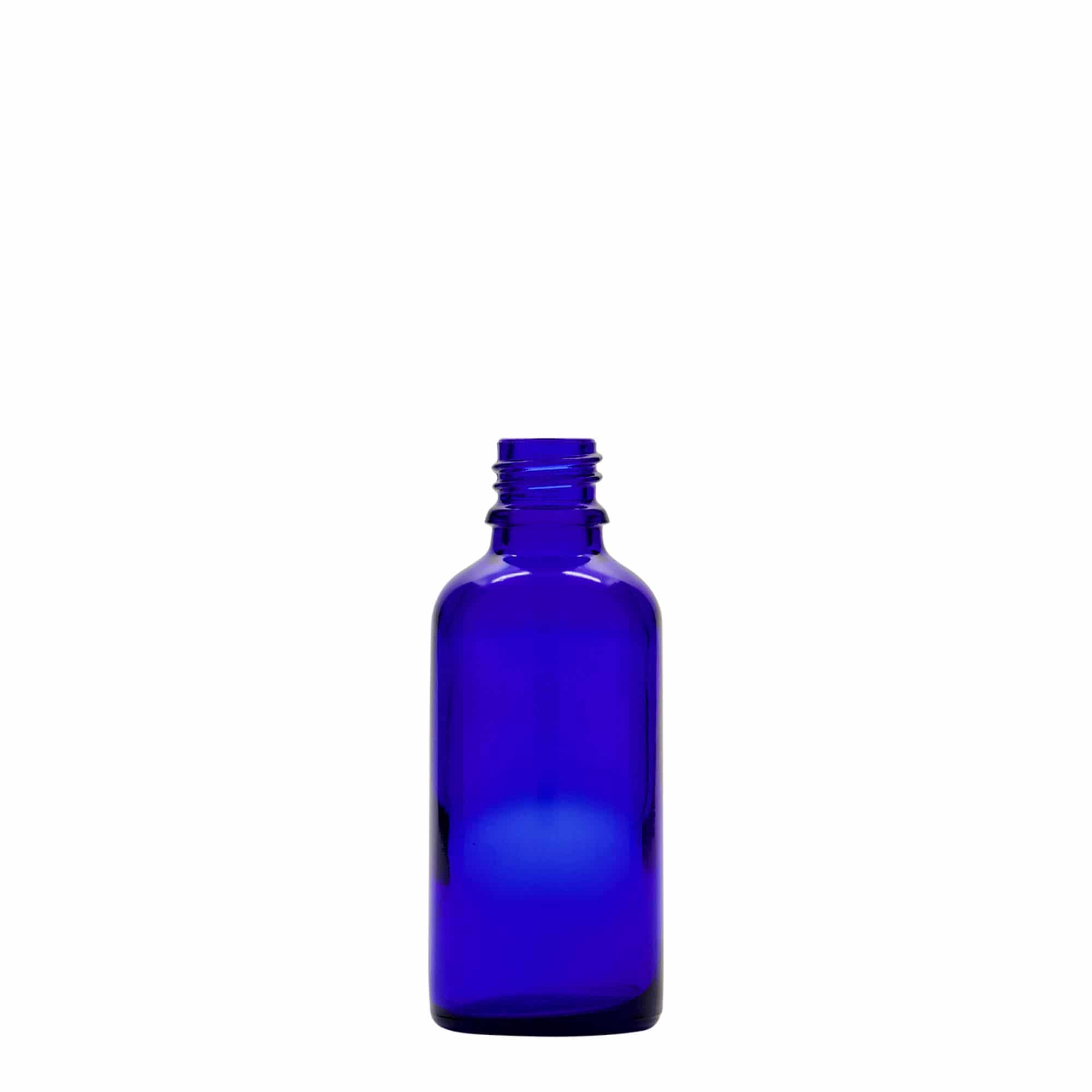 Frasco conta-gotas de 50 ml para medicamentos, vidro, azul royal-vermelho, bocal: DIN 18 Frasco conta-gotas de 50 ml para medicamentos, vidro, azul royal-vermelho, bocal: DIN 18