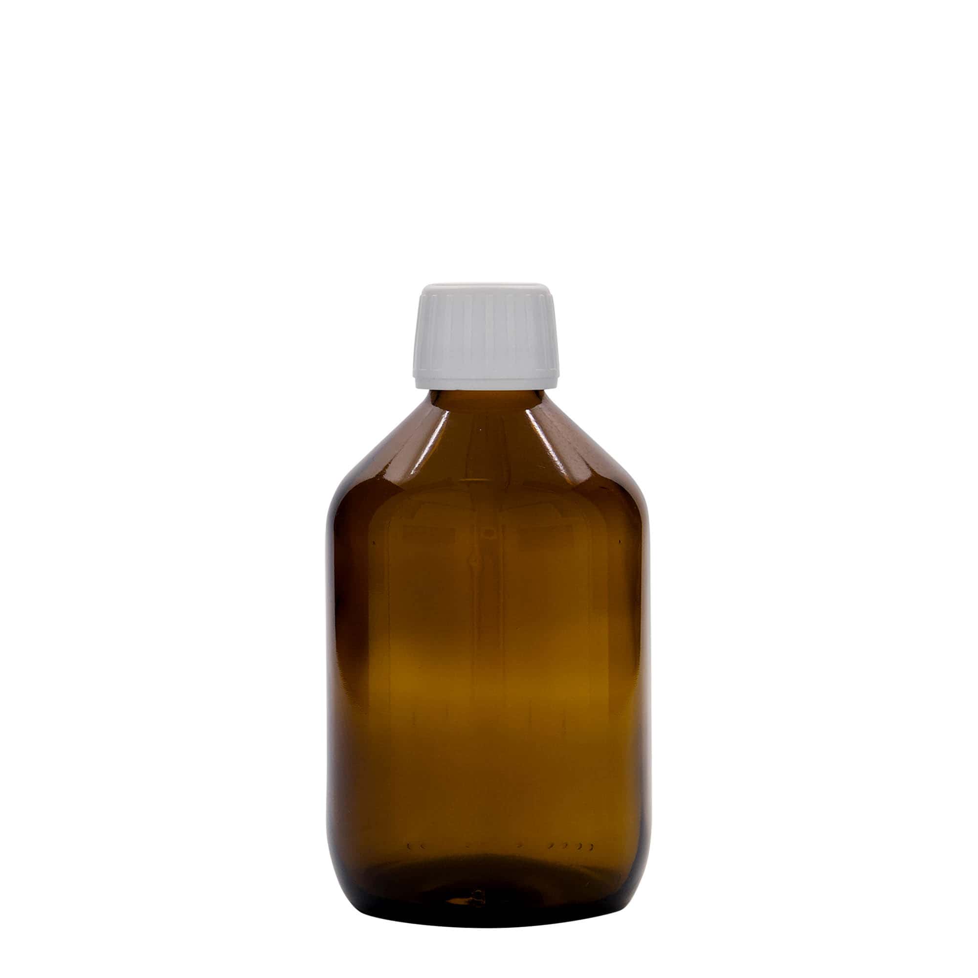 Frasco médico de 300 ml, castanho, vidro, boca: PP 28
