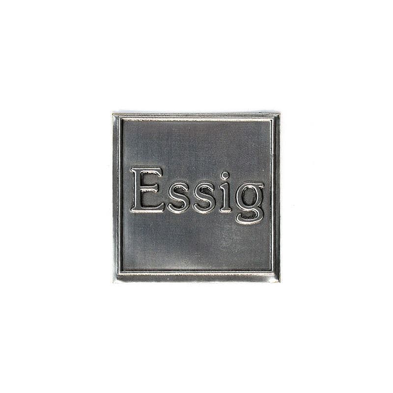 Etiqueta de estanho 'Vinagre', quadrada, metal, prateado