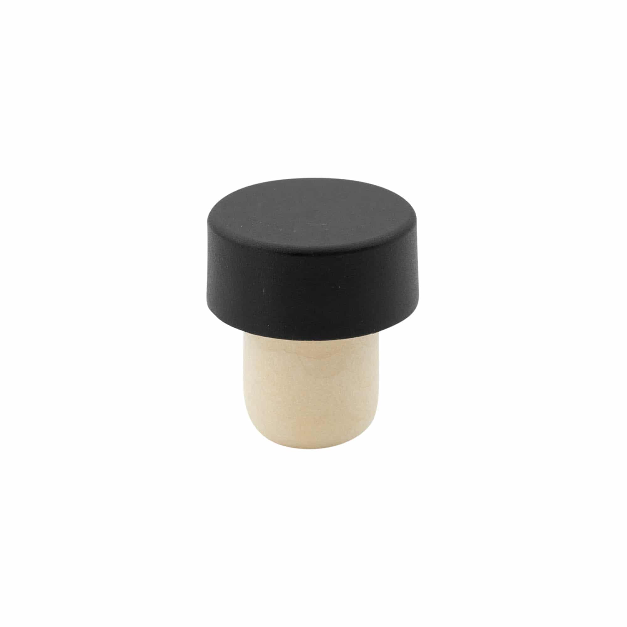 Rolhas capsuladas 19 mm, plástico, preto, para boca: Cortiça Rolhas capsuladas 19 mm, plástico, preto, para boca: Cortiça