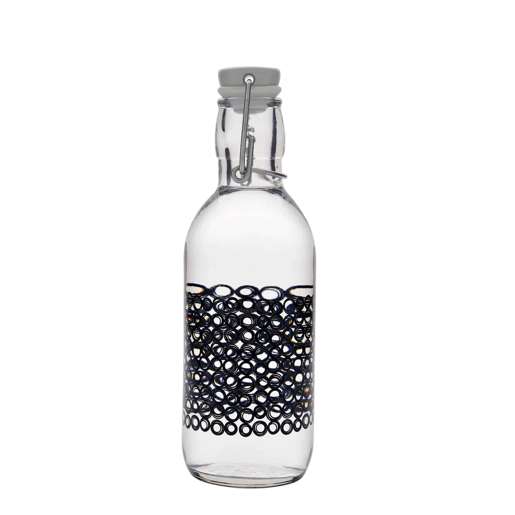Garrafa de vidro de 500 ml 'Emilia', motivo: Circola nero, boca: fecho de mola