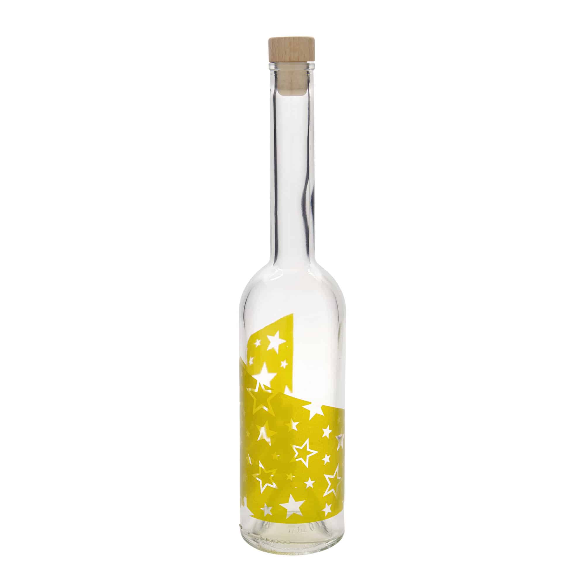 Garrafa de vidro de 500 ml 'Opera', motivo: estrelas douradas, boca: cortiça
