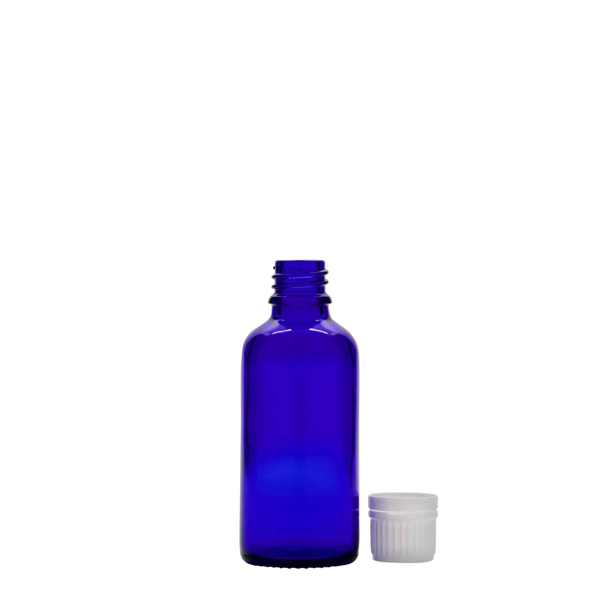 Frasco médico de 50 ml, vidro, azul royal, boca: DIN 18 Frasco médico de 50 ml, vidro, azul royal, boca: DIN 18