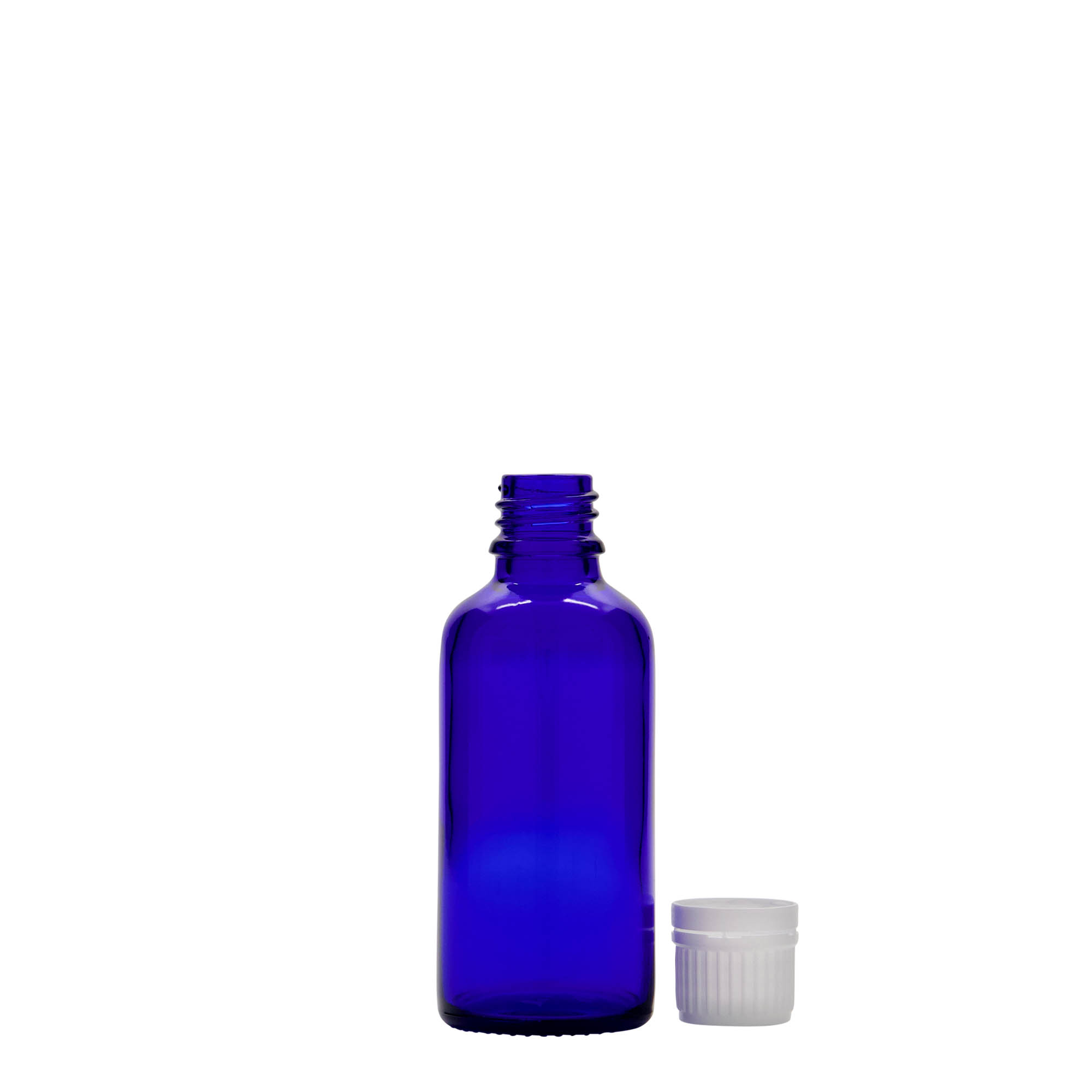 Frasco médico de 50 ml, vidro, azul royal, boca: DIN 18 Frasco médico de 50 ml, vidro, azul royal, boca: DIN 18