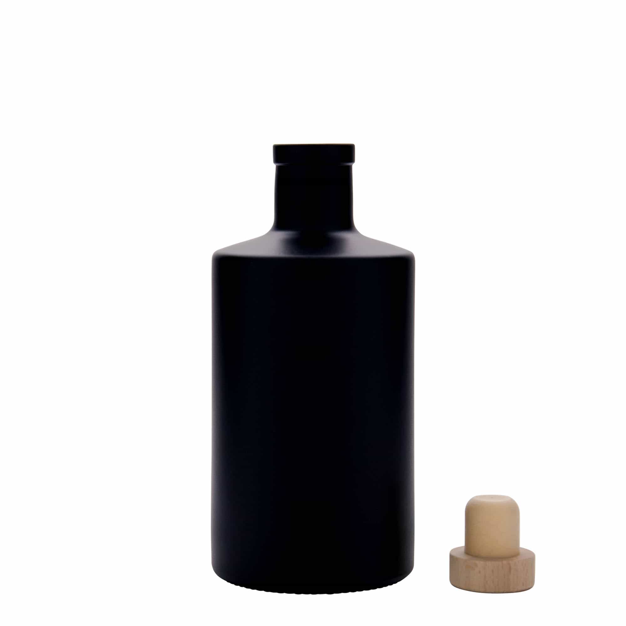 500 ml Garrafa de vidro 'Caroline', preto, boca: Cortiça