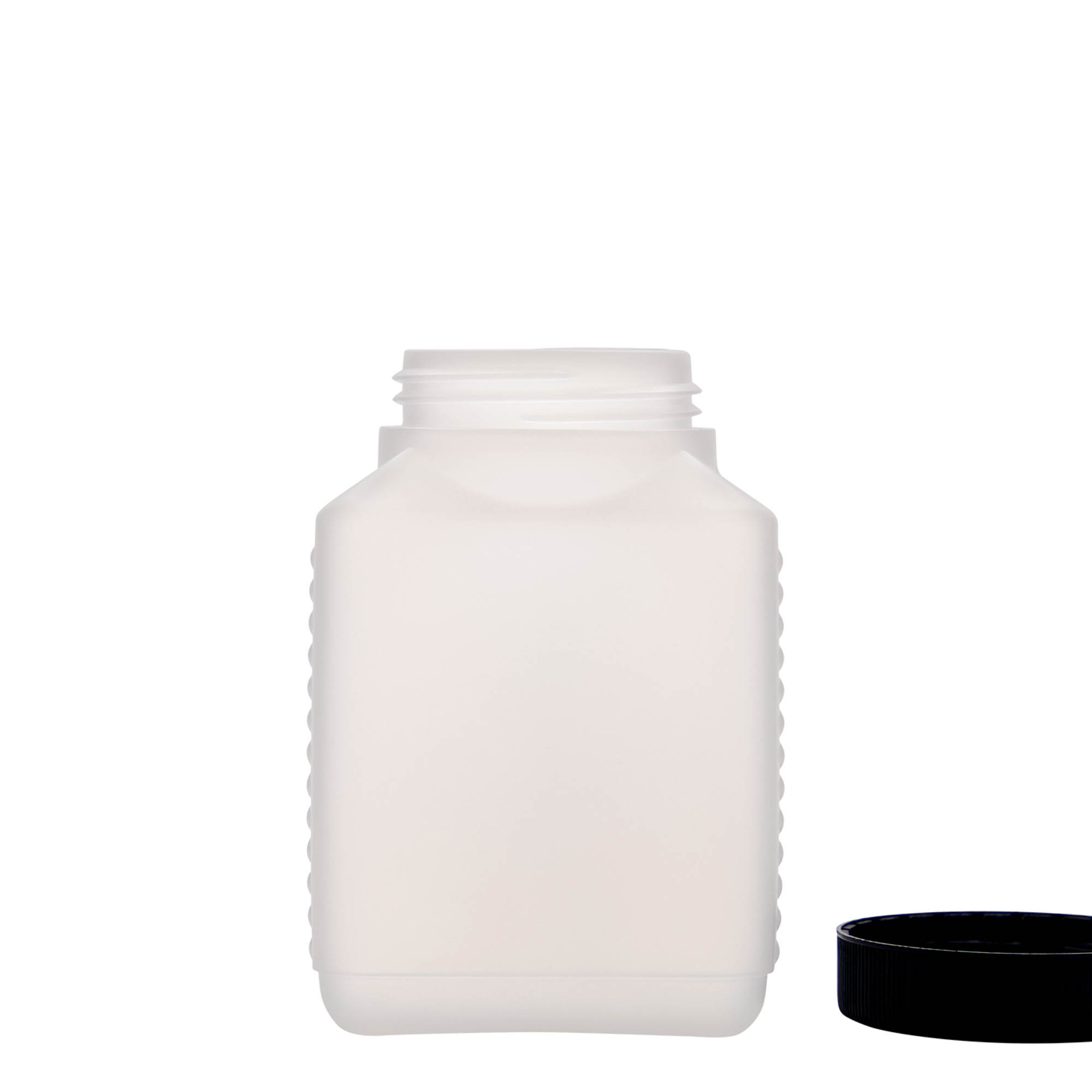 Frasco de gargalo largo de 500 ml, retangular, plástico HDPE, natural, boca: DIN 60 EPE