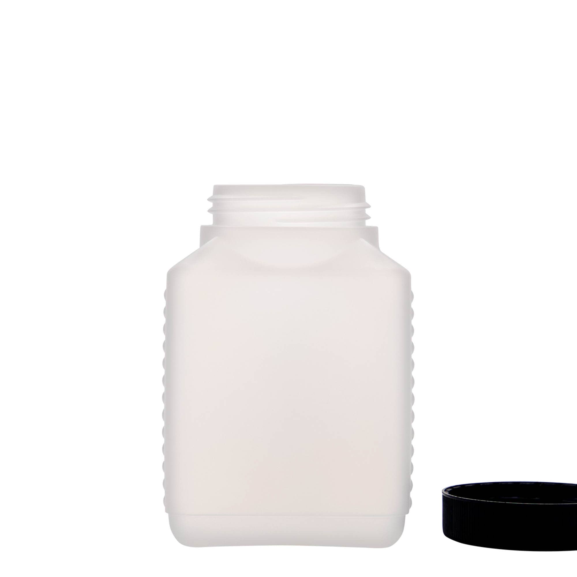 Frasco de gargalo largo de 500 ml, retangular, plástico HDPE, natural, boca: DIN 60 EPE Frasco de gargalo largo de 500 ml, retangular, plástico HDPE, natural, boca: DIN 60 EPE