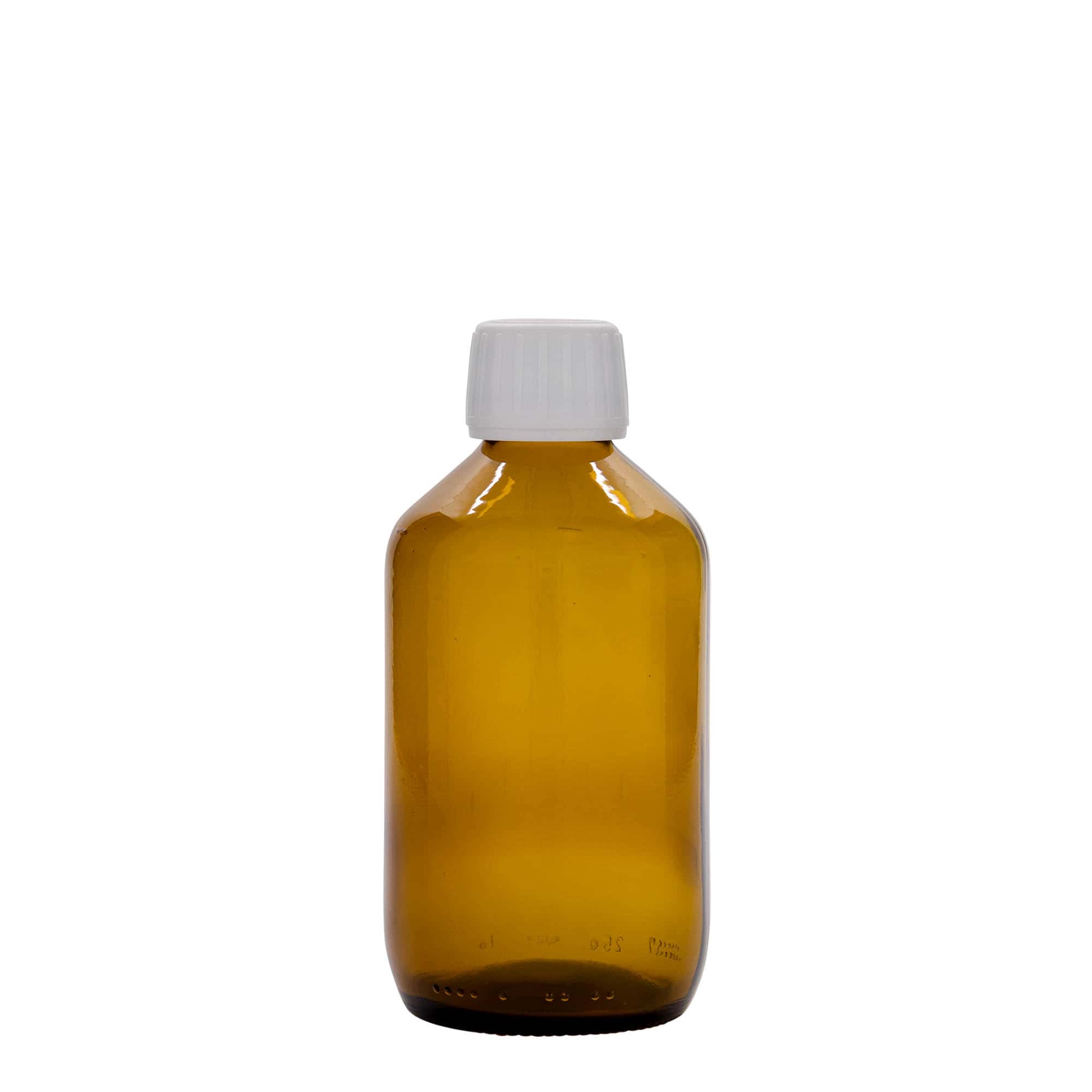 Frasco médico de 250 ml, castanho, vidro, boca: PP 28