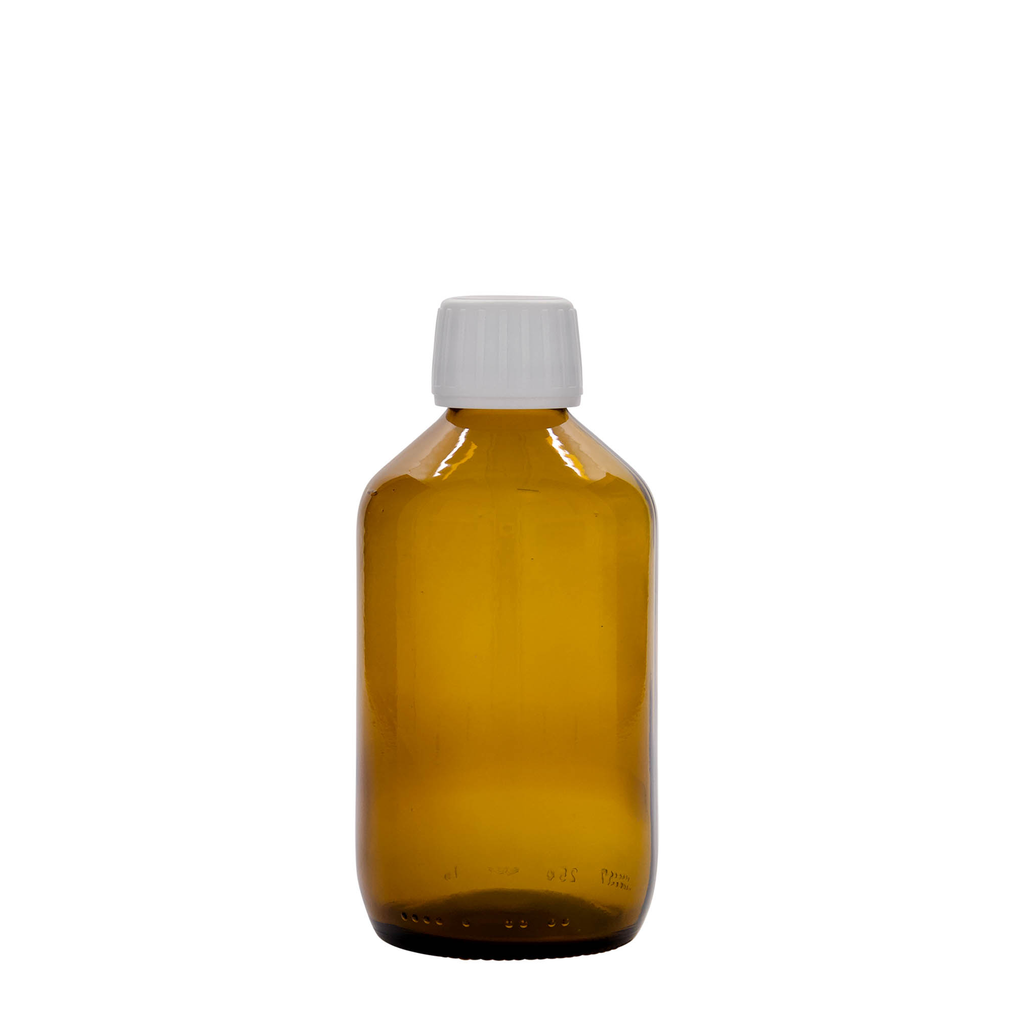 Frasco médico de 250 ml, castanho, vidro, boca: PP 28 Frasco médico de 250 ml, castanho, vidro, boca: PP 28