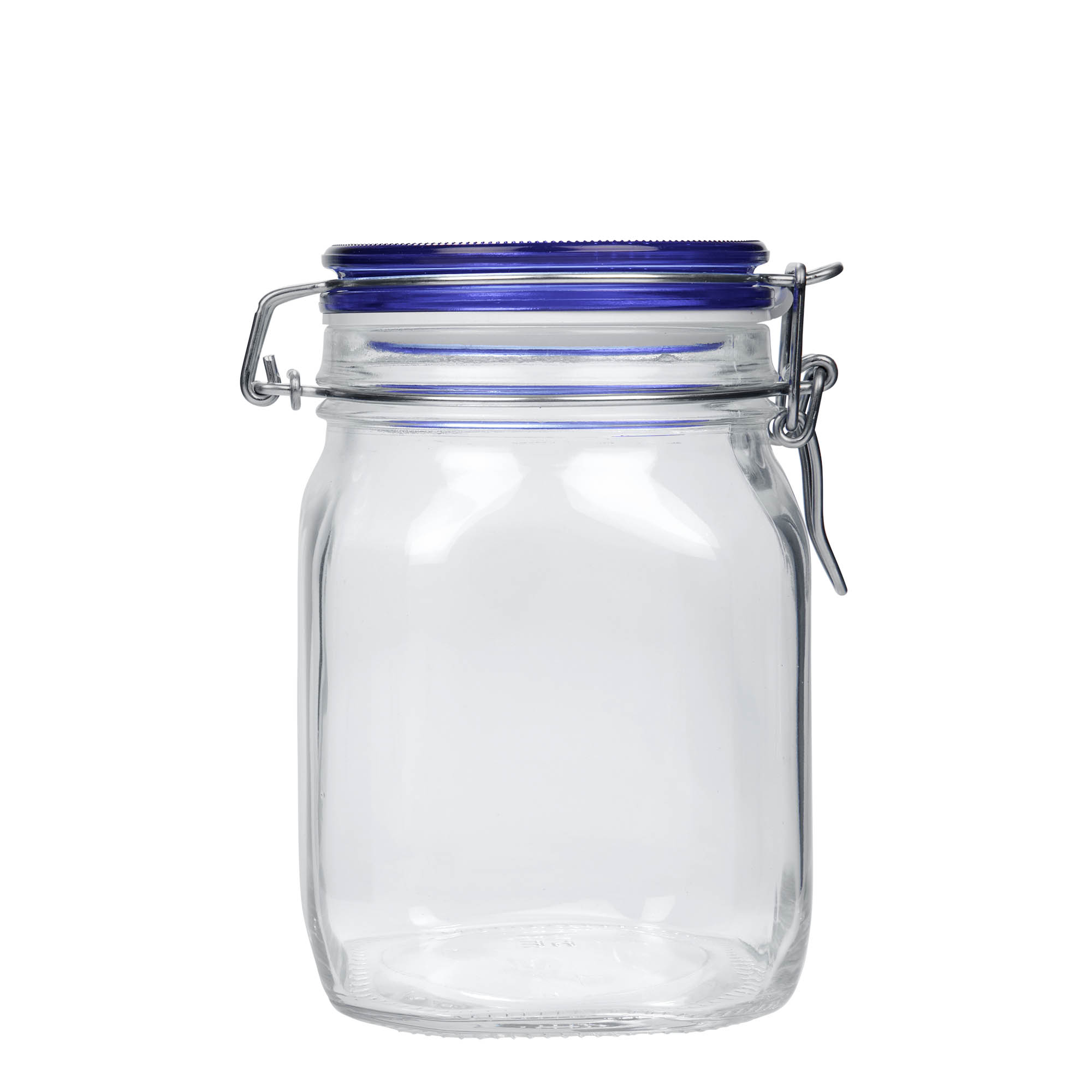 1.000 ml Frasco com fecho de mola 'Fido' Tampa Azul, quadrado, Boca: Fecho de mola 1.000 ml Frasco com fecho de mola 'Fido' Tampa Azul, quadrado, Boca: Fecho de mola