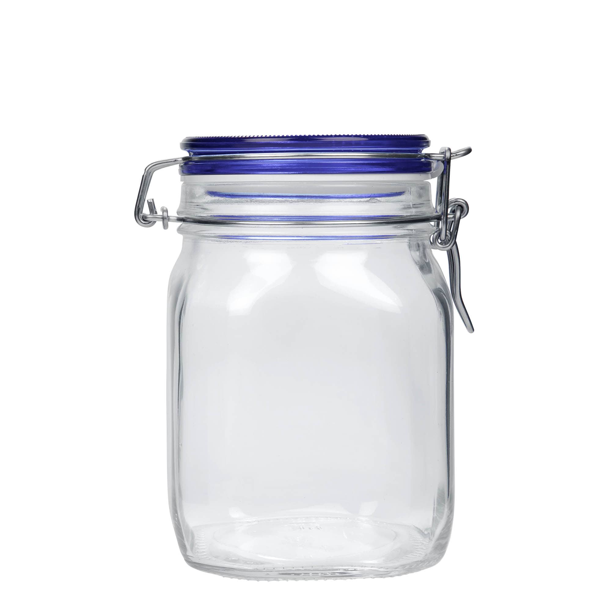 1.000 ml Frasco com fecho de mola 'Fido' Tampa Azul, quadrado, Boca: Fecho de mola