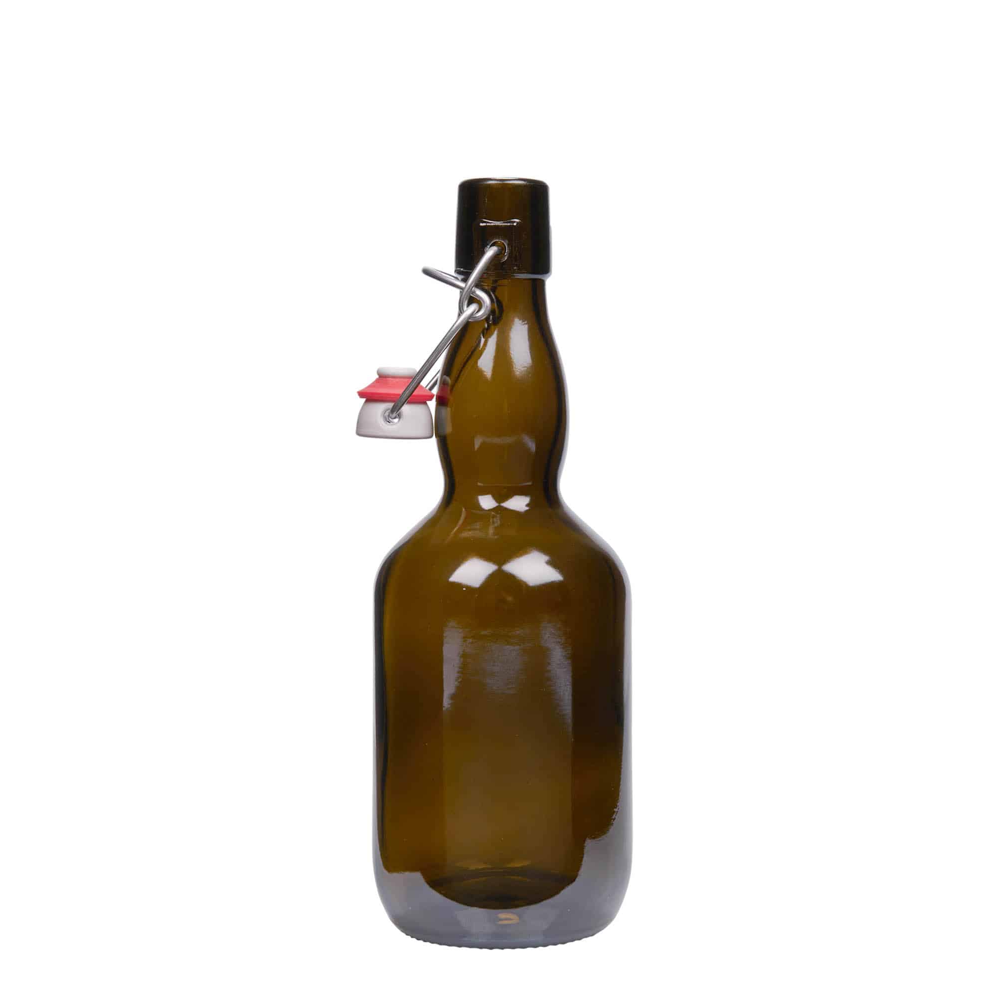 500 ml Garrafa de cerveja pescoço curto, vidro, verde antigo, boca: Tampa mecânica