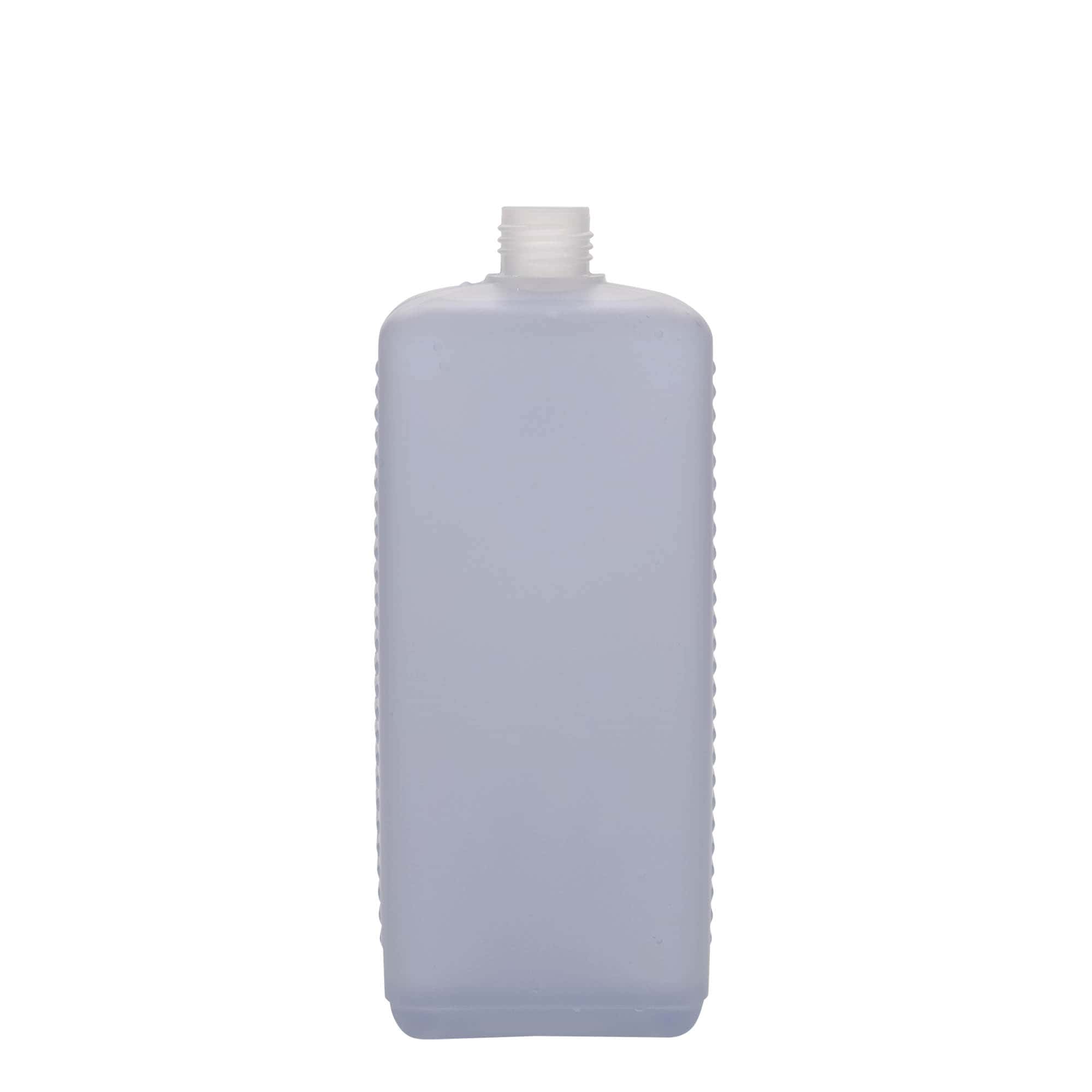 1.000 ml garrafa de bidão, retangular, plástico HDPE, natural, bocal: DIN 25 EPE