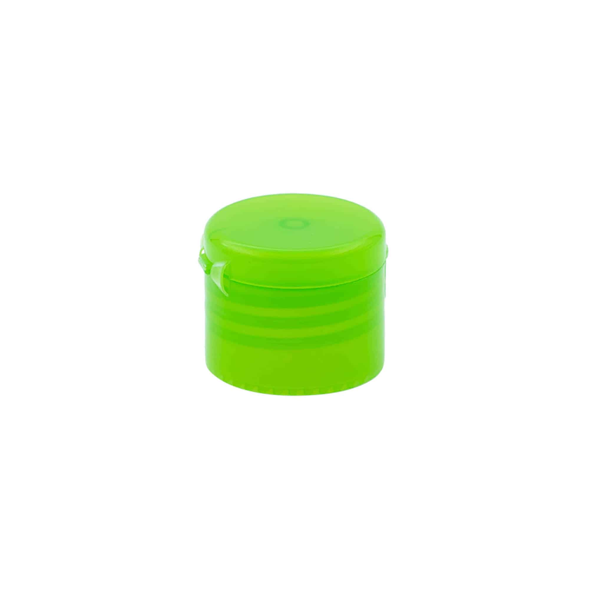Tampa de rosca com dobradiça, plástico PP, verde, para boca: 24/410 Tampa de rosca com dobradiça, plástico PP, verde, para boca: 24/410