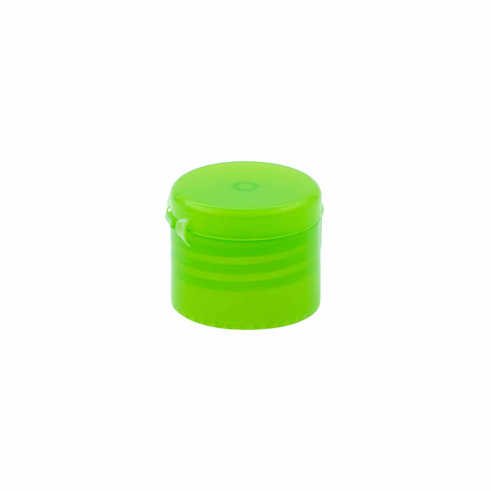 Tampa de rosca com dobradiça articulada, plástico PP, verde, para bocal: 24/410