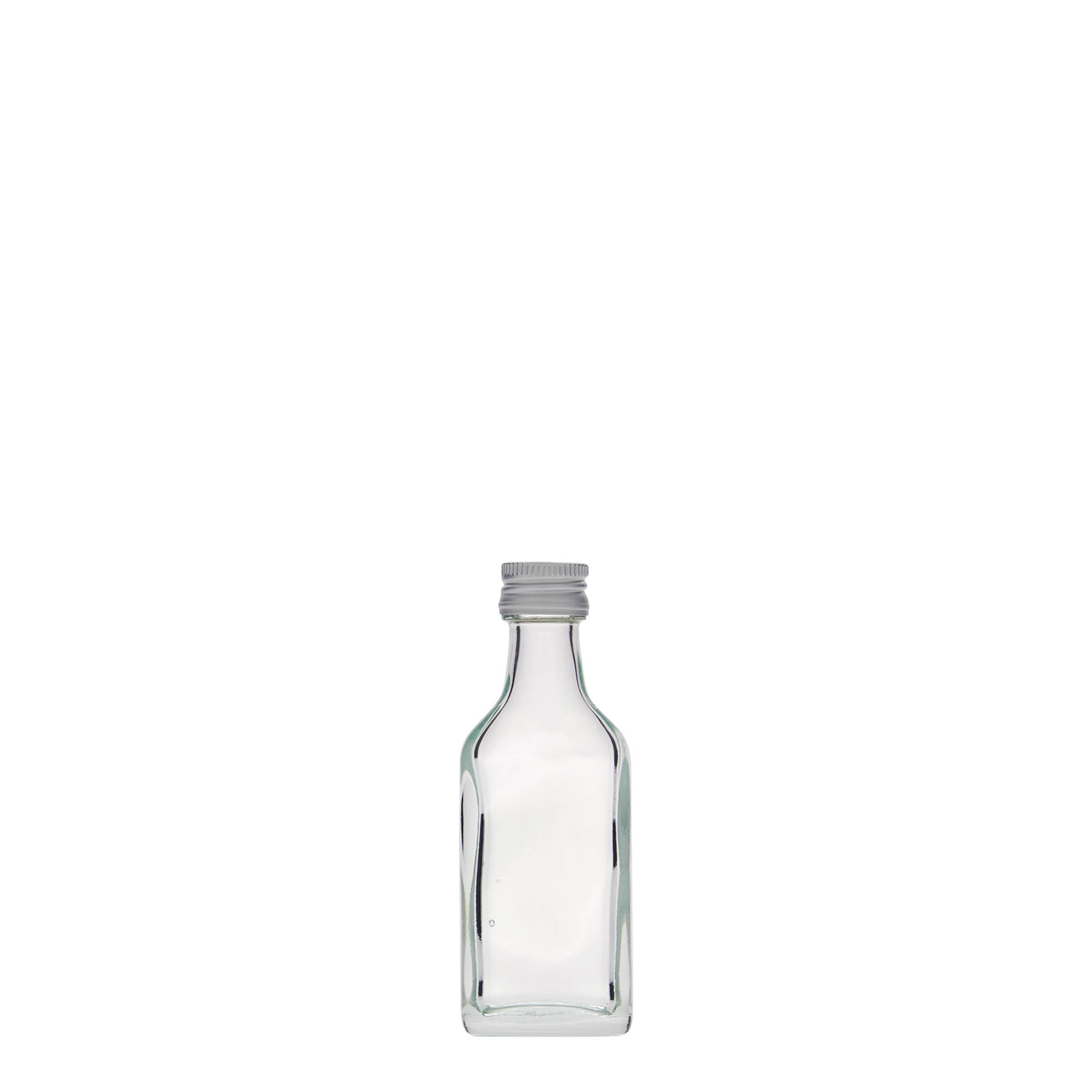 Frasco de bolso de 20 ml, retangular, vidro, boca: PP 18 Frasco de bolso de 20 ml, retangular, vidro, boca: PP 18