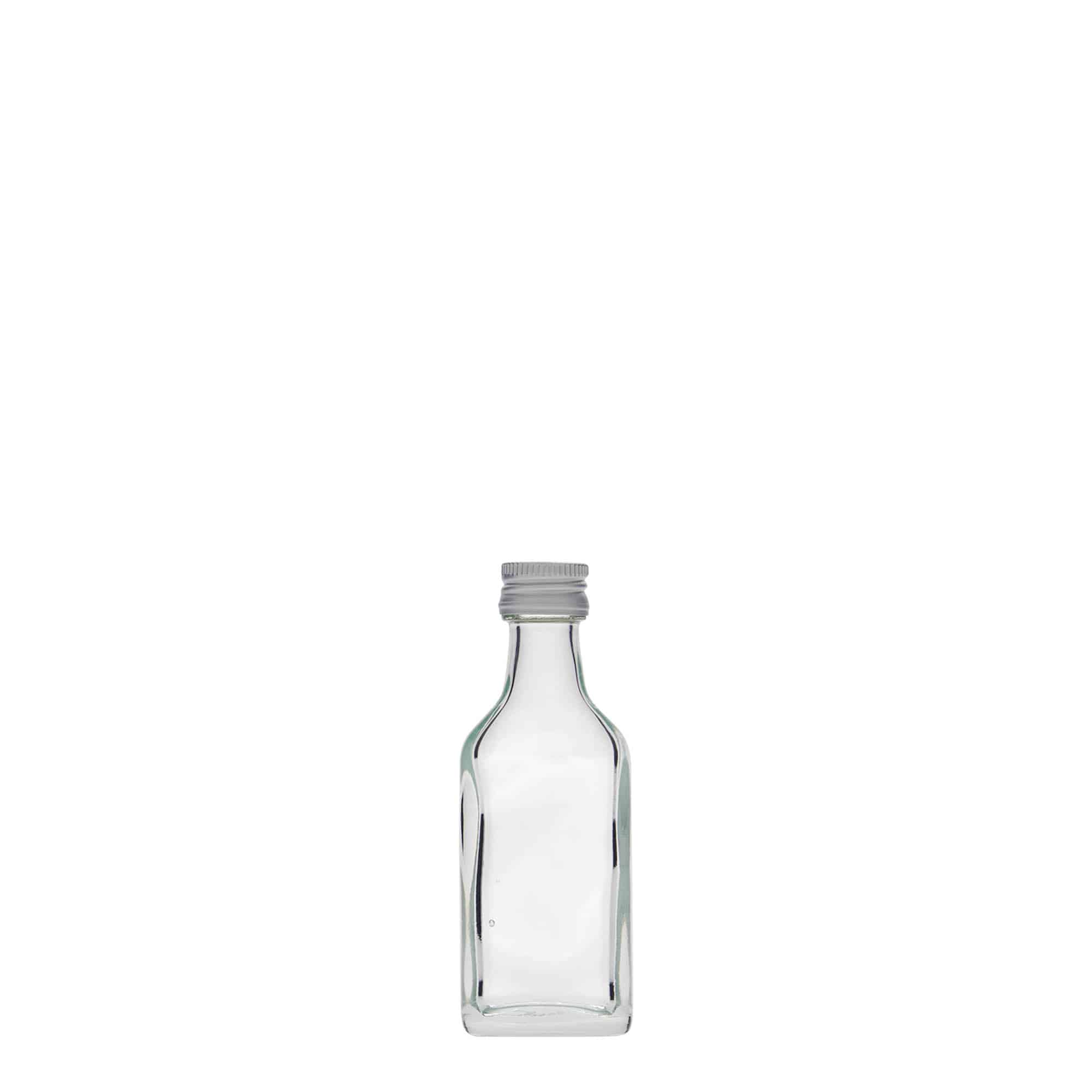 Frasco de bolso de 20 ml, retangular, vidro, boca: PP 18