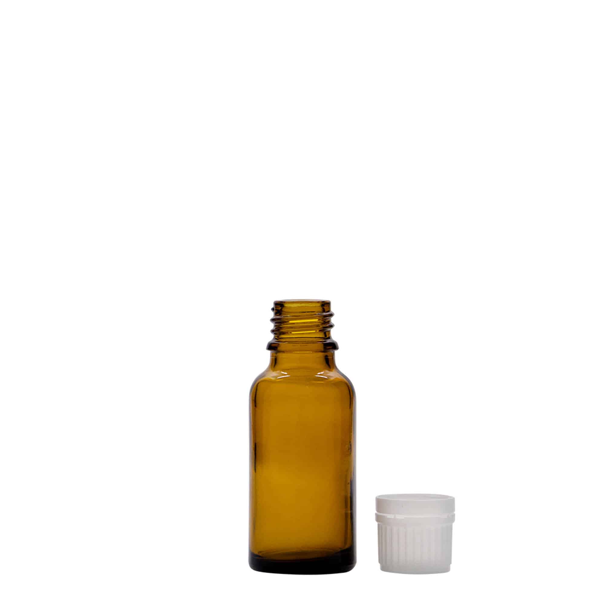 Frasco medicinal de 20 ml, vidro castanho, bocal: DIN 18