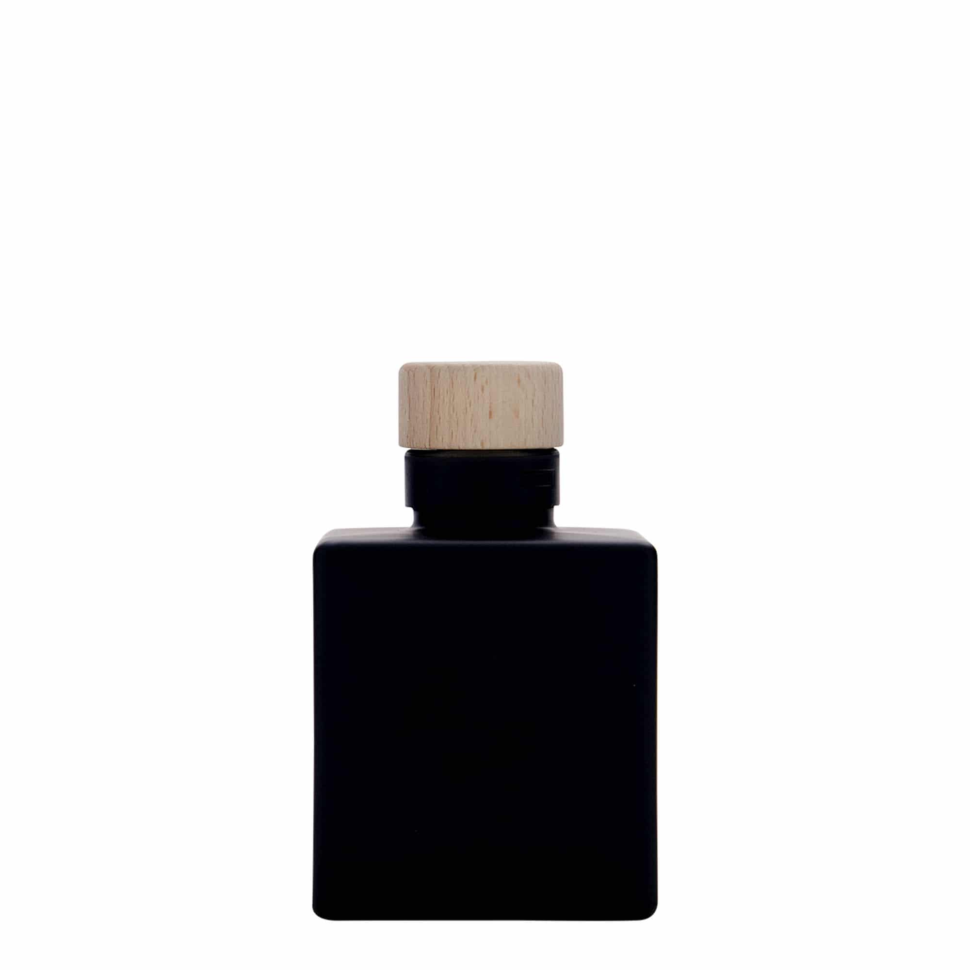 Frasco de vidro de 100 ml 'Cube', quadrado, preto, boca: cortiça