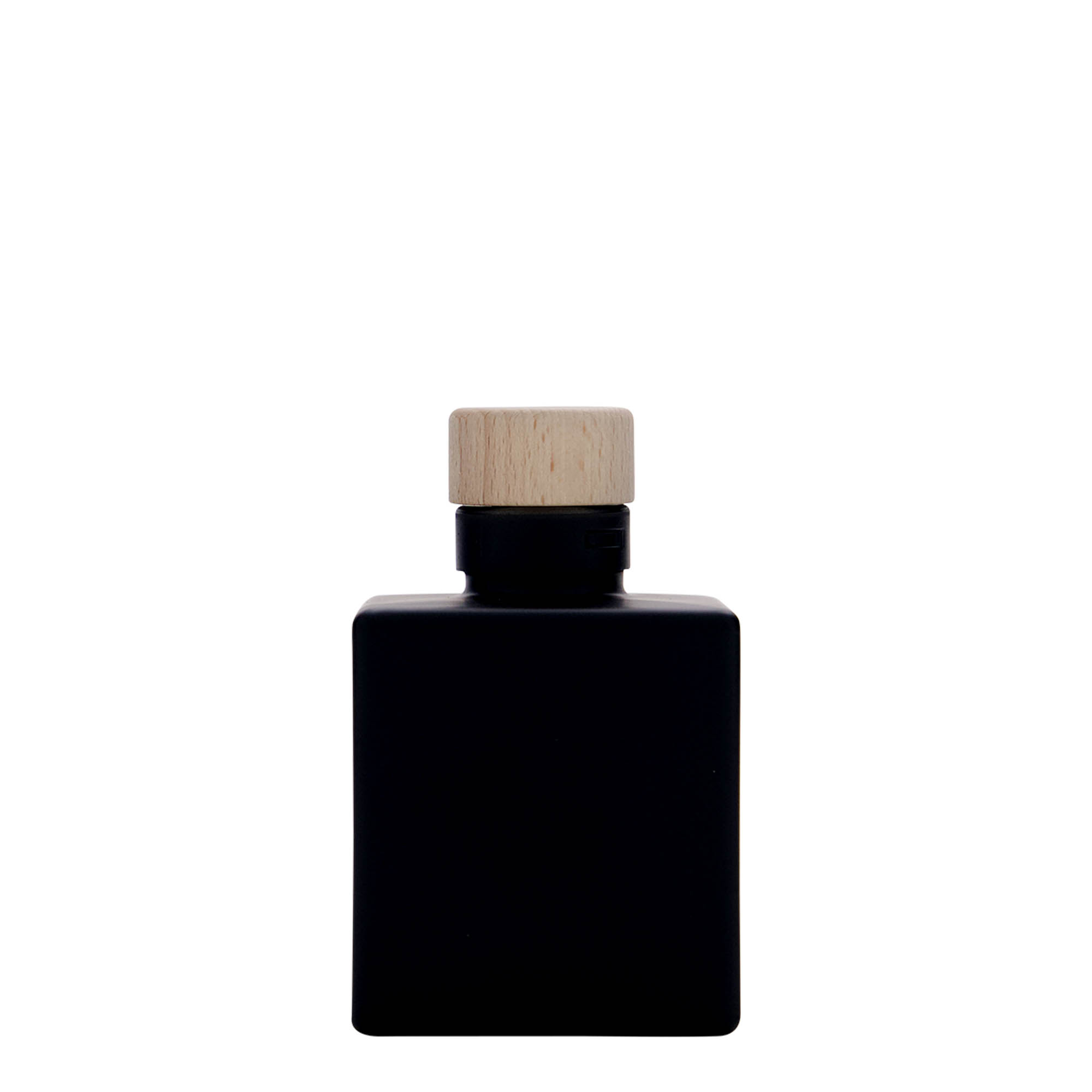 Frasco de vidro de 100 ml 'Cube', quadrado, preto, boca: cortiça Frasco de vidro de 100 ml 'Cube', quadrado, preto, boca: cortiça