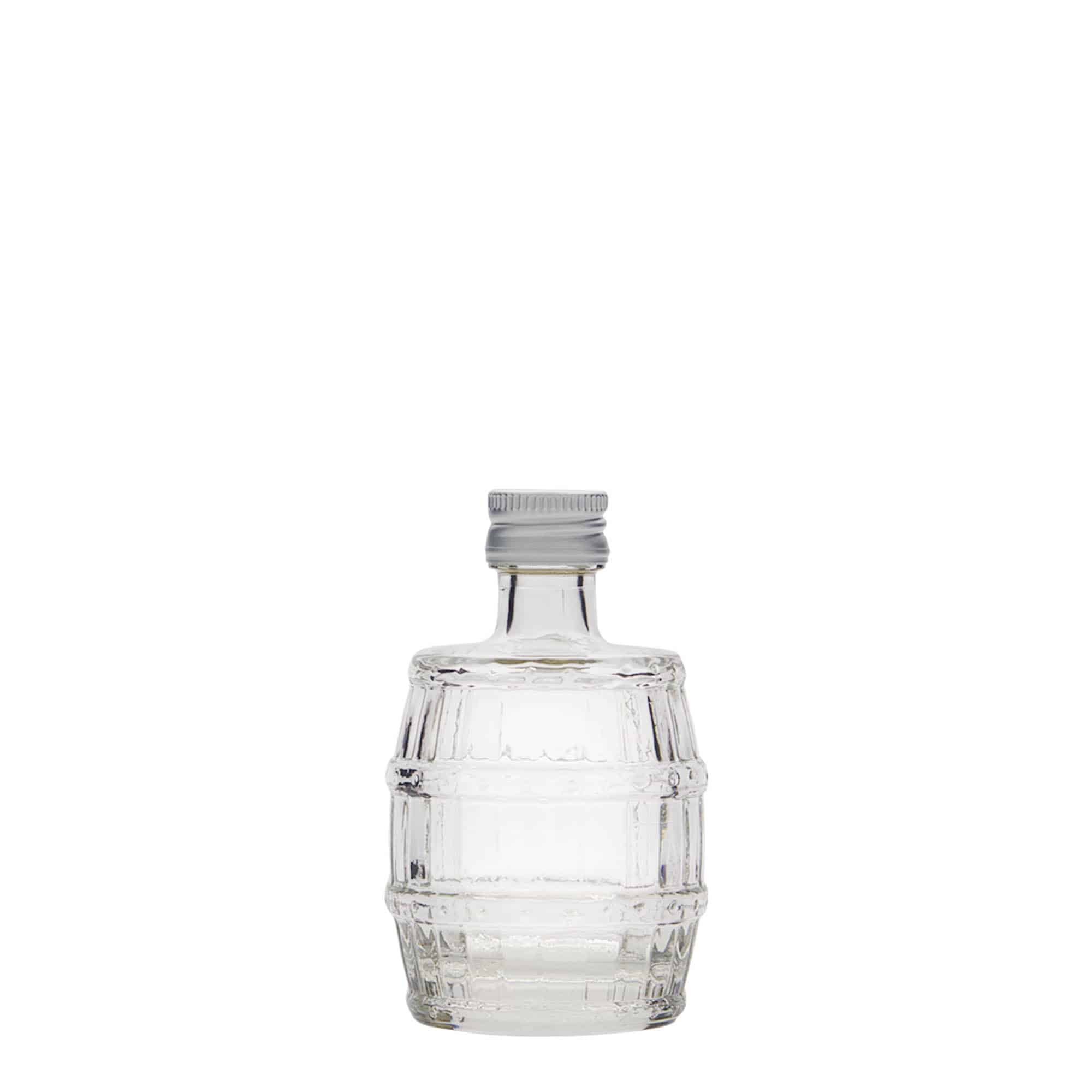 Frasco de vidro de 50 ml 'Barril', bocal: PP 18 Frasco de vidro de 50 ml 'Barril', bocal: PP 18