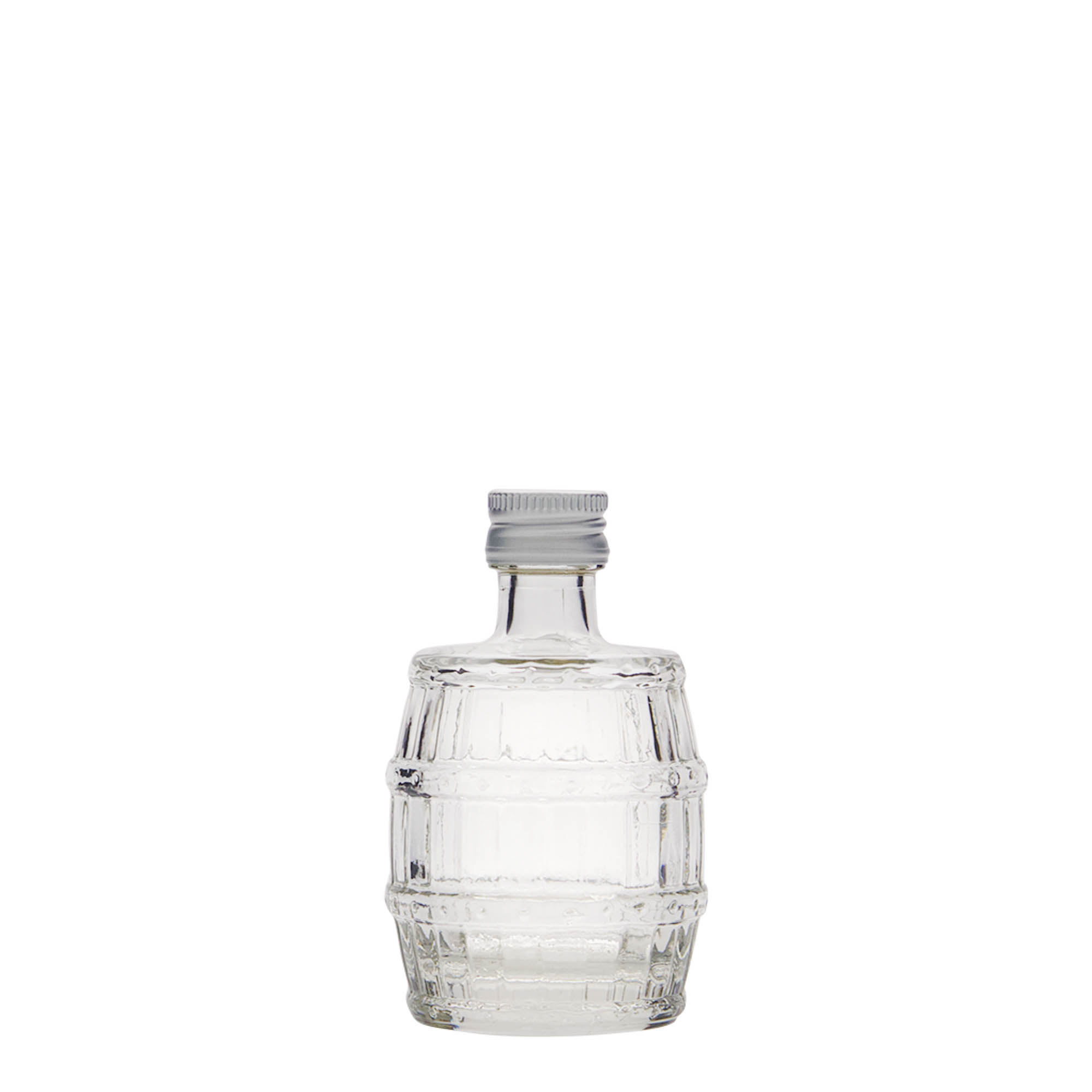 Frasco de vidro de 50 ml 'Barril', bocal: PP 18 Frasco de vidro de 50 ml 'Barril', bocal: PP 18