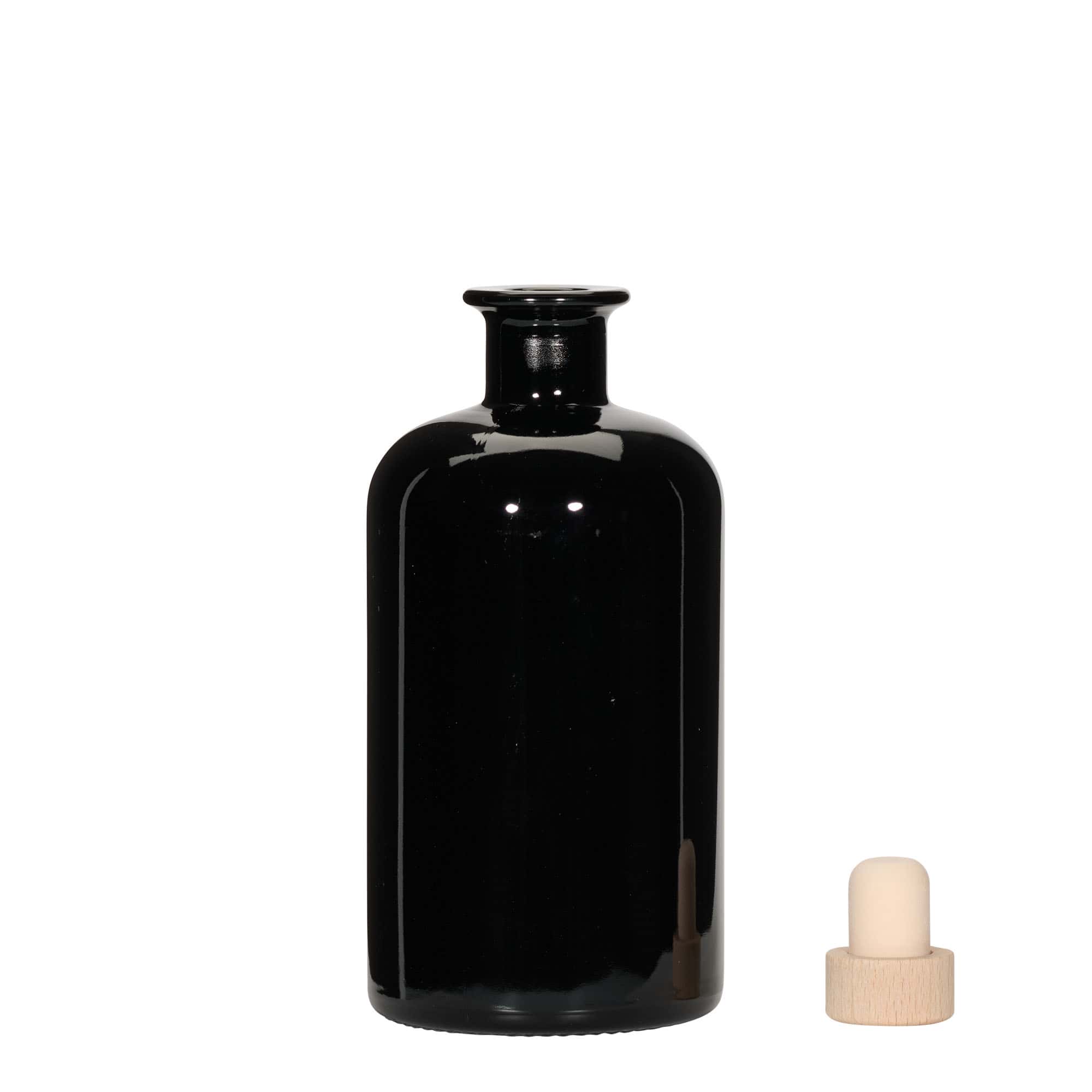 500 ml Garrafa de vidro farmacêutica, preto, boca: Cortiça