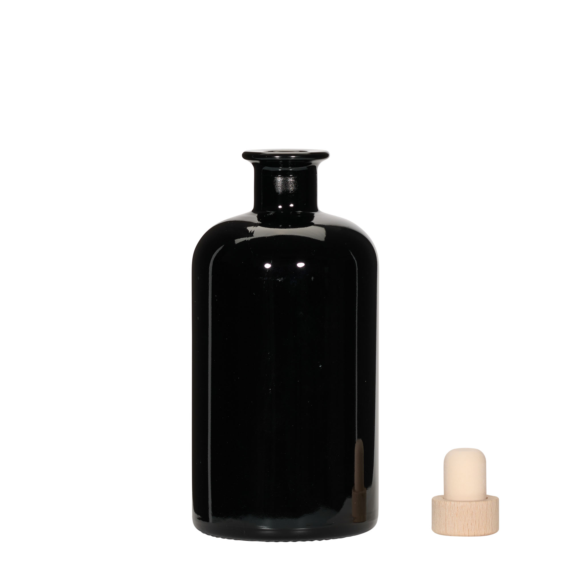 Frasco de vidro de 500 ml, tipo farmacêutico, preto, boca: cortiça