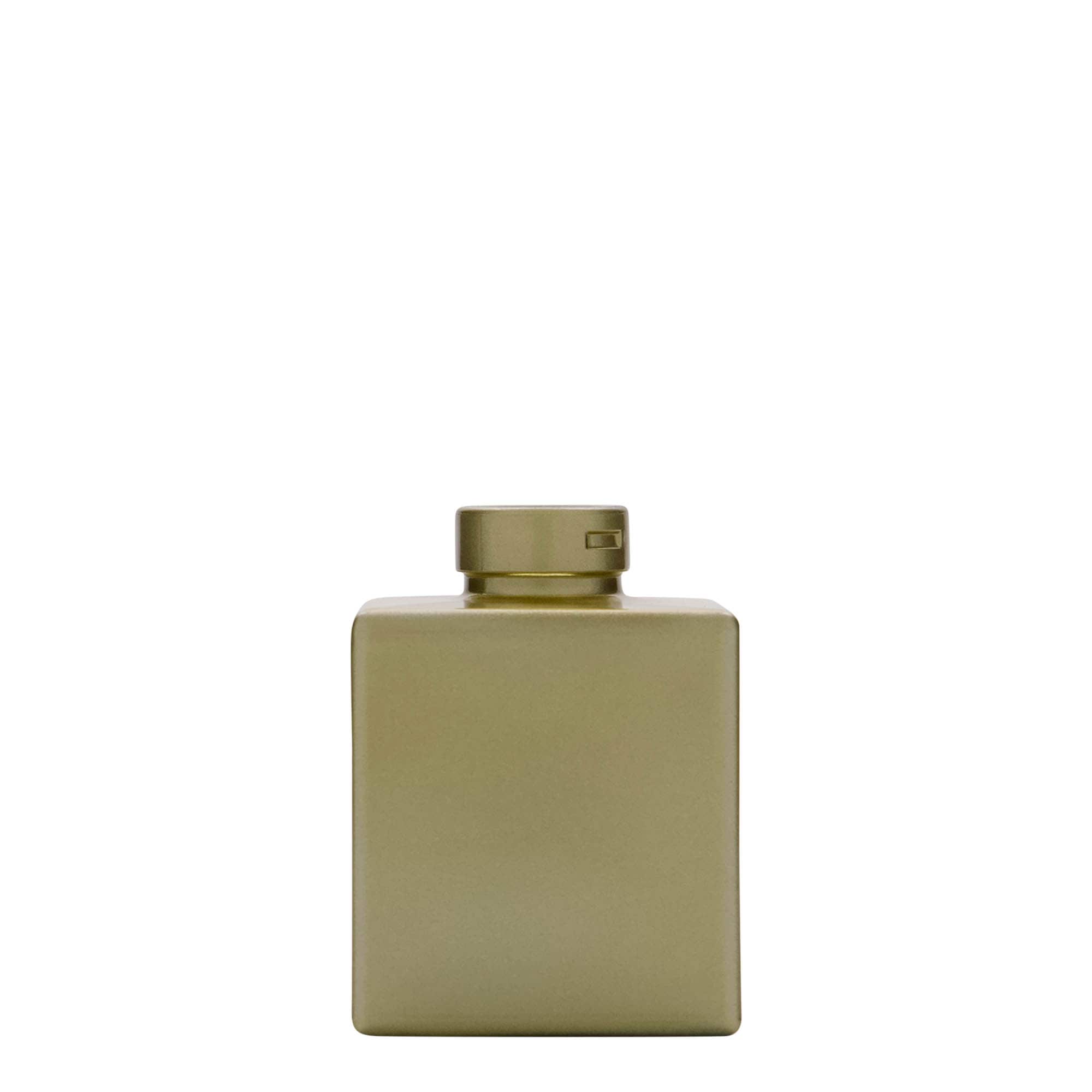 Frasco de vidro de 100 ml 'Cube', quadrado, dourado, boca: cortiça