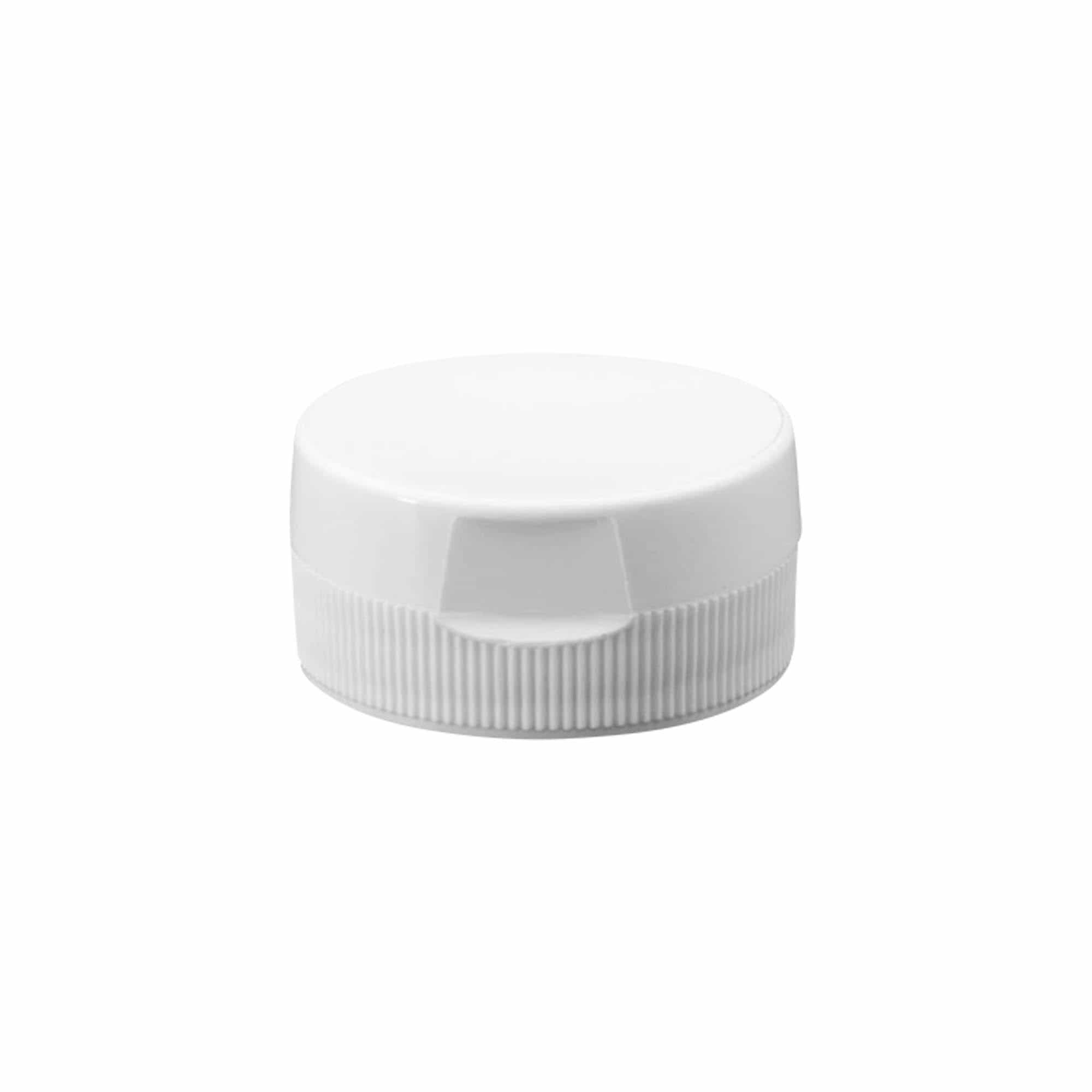 Tampa de rosca com dobradiça, plástico PP, branco, para boca: GPI 38/400 Tampa de rosca com dobradiça, plástico PP, branco, para boca: GPI 38/400