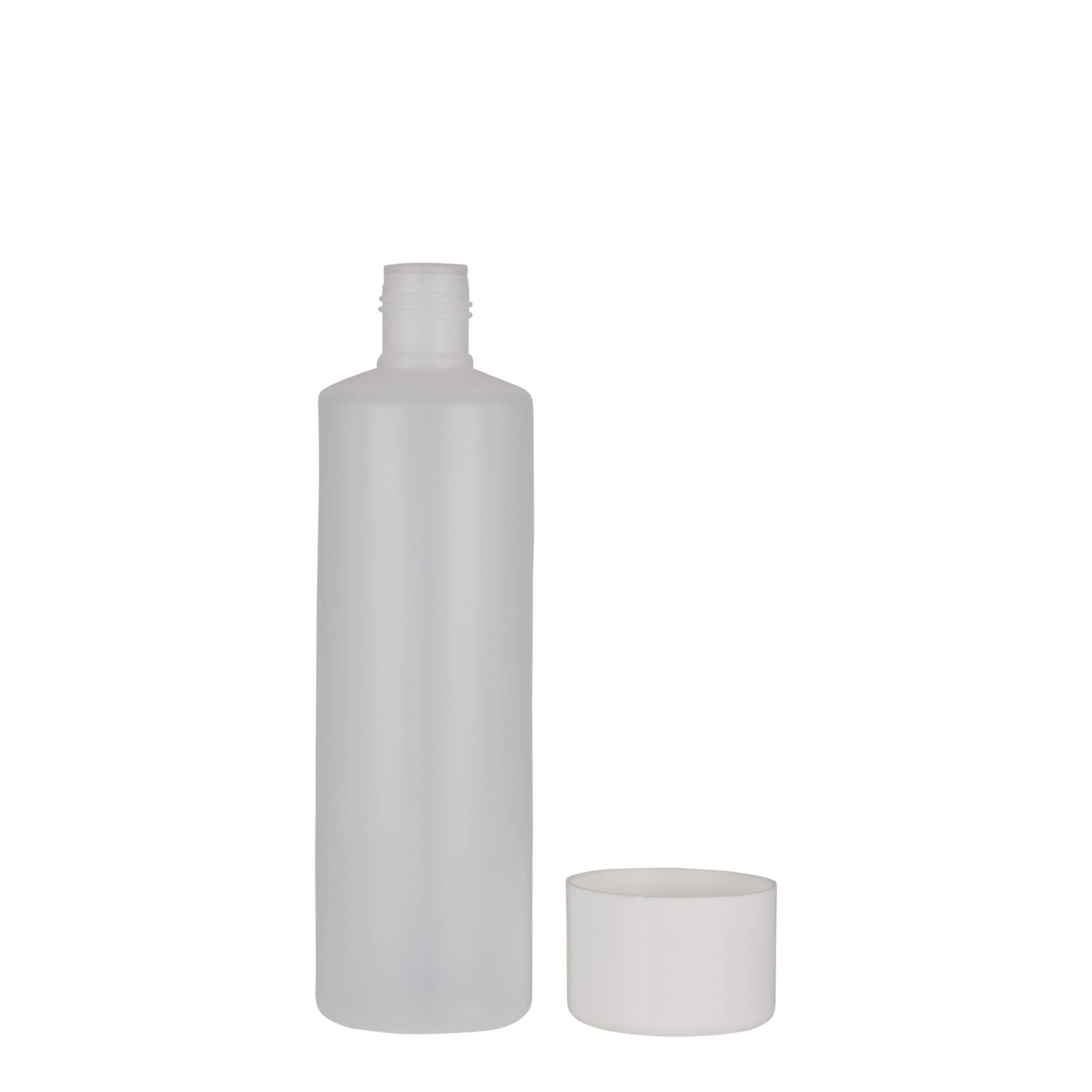 250 ml garrafa redonda, plástico PE, natural, boca: tampa de rosca