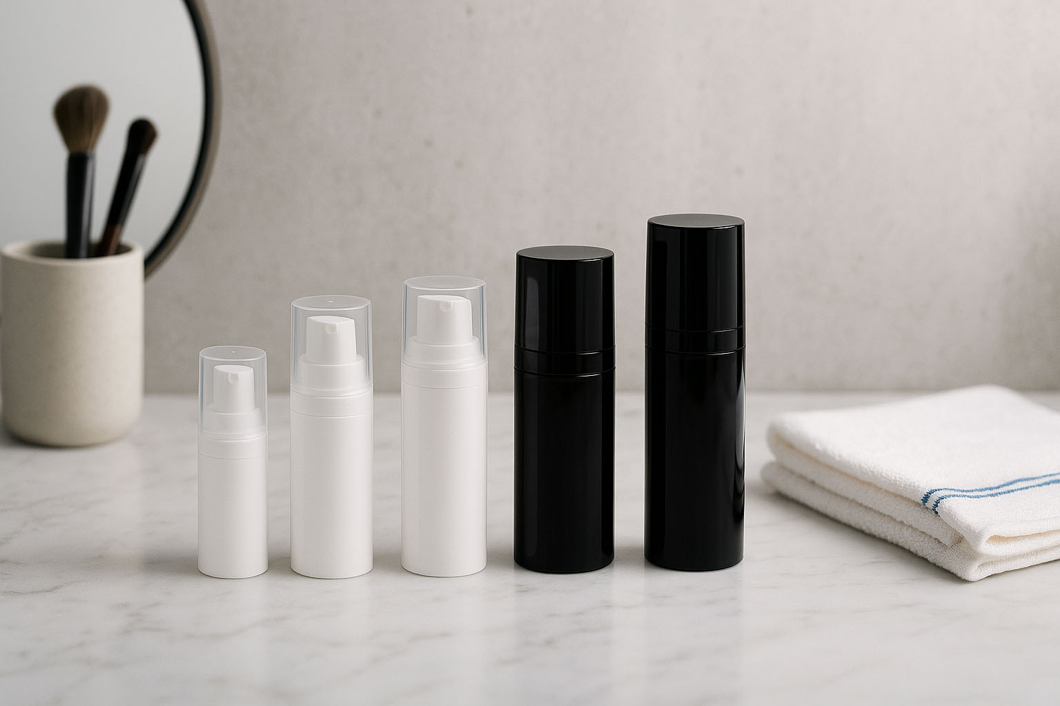 Cabeça Airless Micro Goldrand + branca, tampa de encaixe brilhante Cabeça Airless Micro Goldrand + branca, tampa de encaixe brilhante