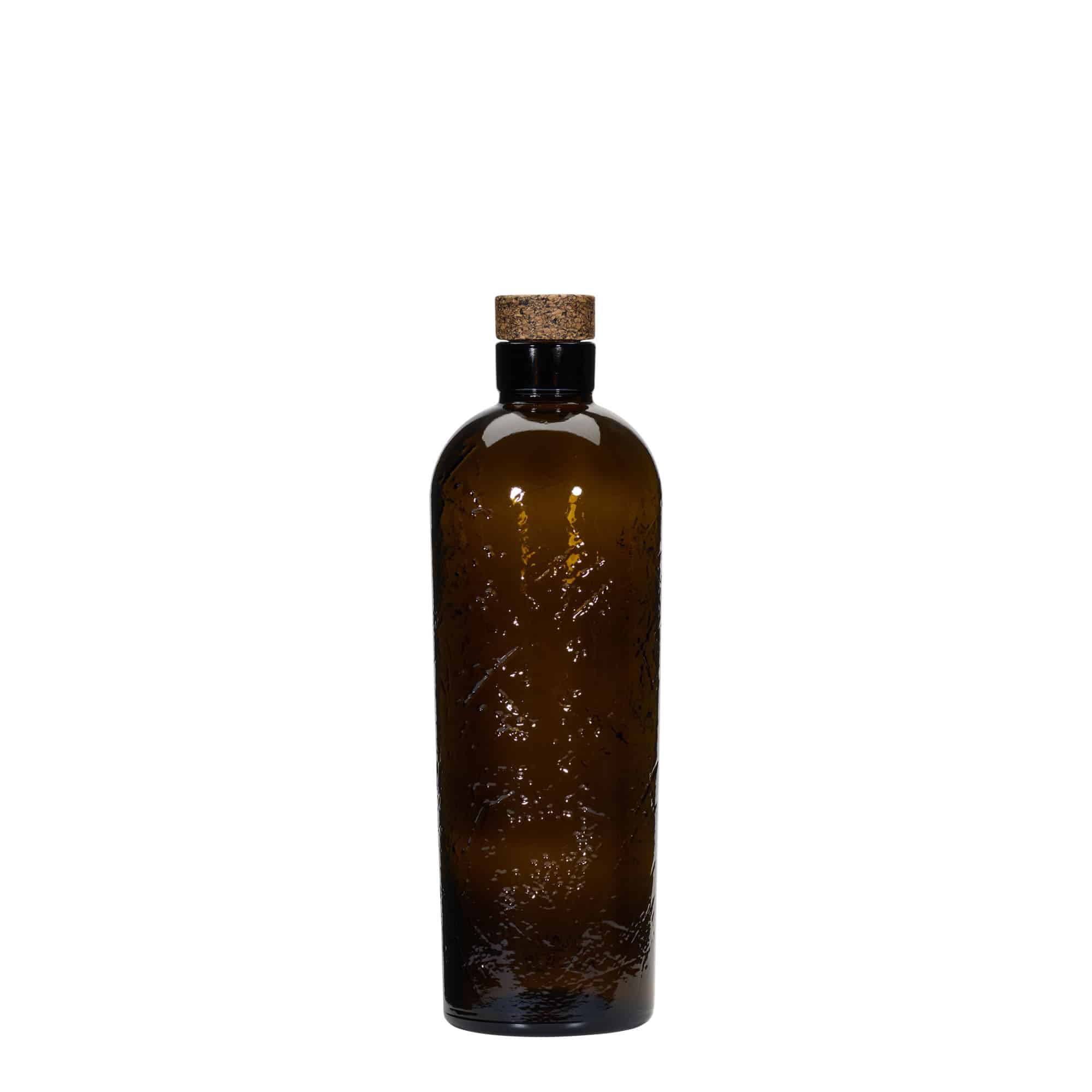 700 ml Garrafa de vidro artesanal 'Natural', castanha, Boca: Cortiça