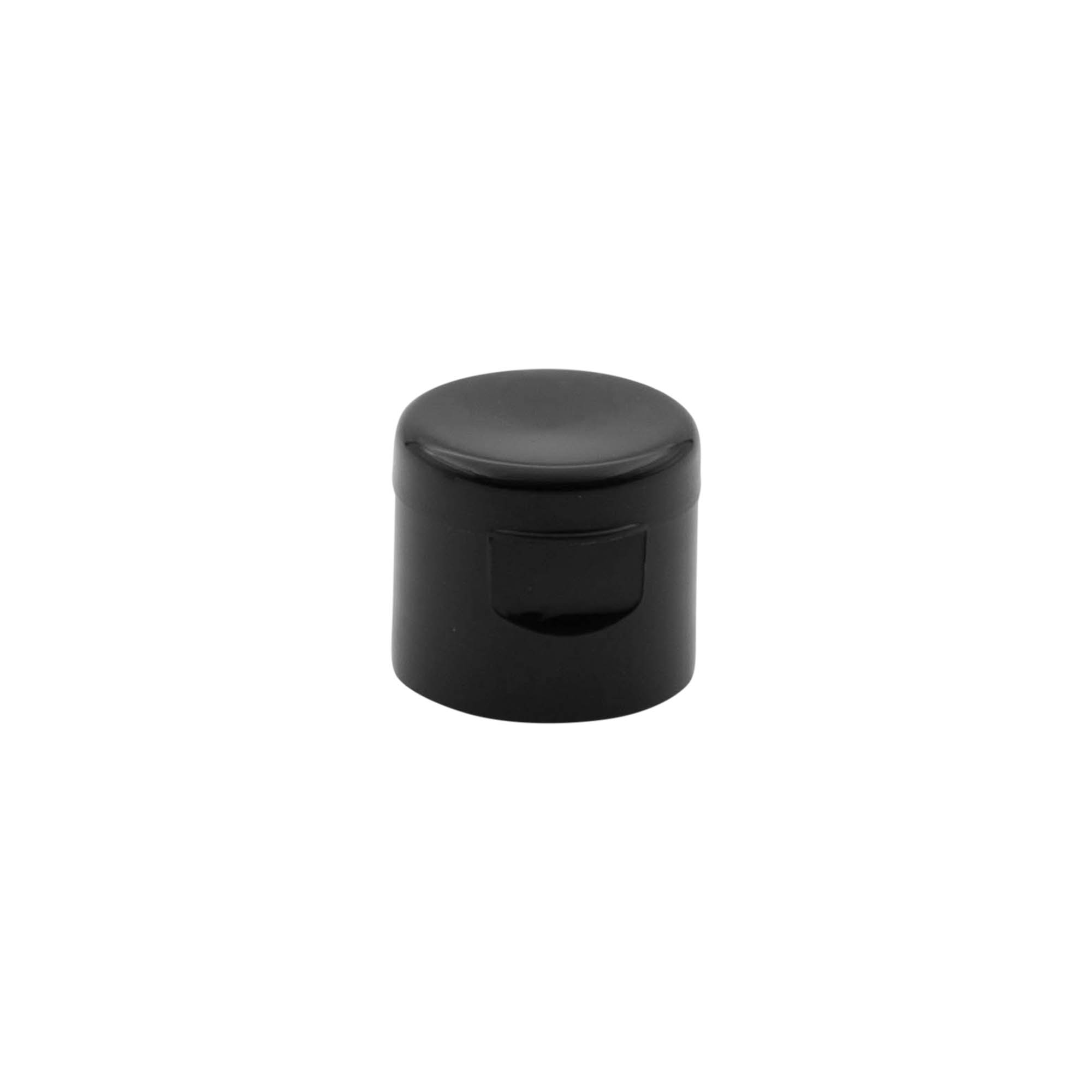 Tampa de rosca com dobradiça articulada, plástico PP, preta, para boca: 20/410 Tampa de rosca com dobradiça articulada, plástico PP, preta, para boca: 20/410