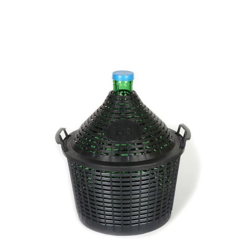 10 l garrafa de balão de gargalo estreito, vidro, verde, boca: tampa de encaixe