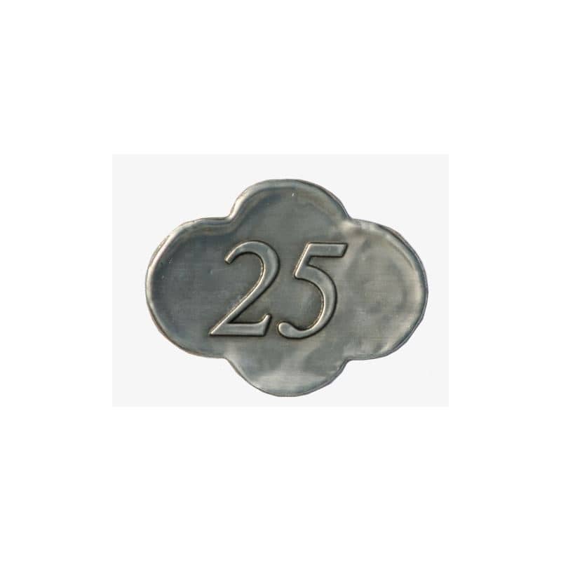 Etiqueta de estanho '25', metal, prateado Etiqueta de estanho '25', metal, prateado