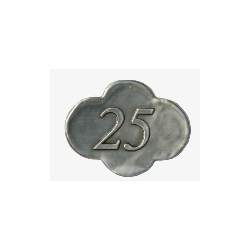 Etiqueta de estanho '25', metal, prata