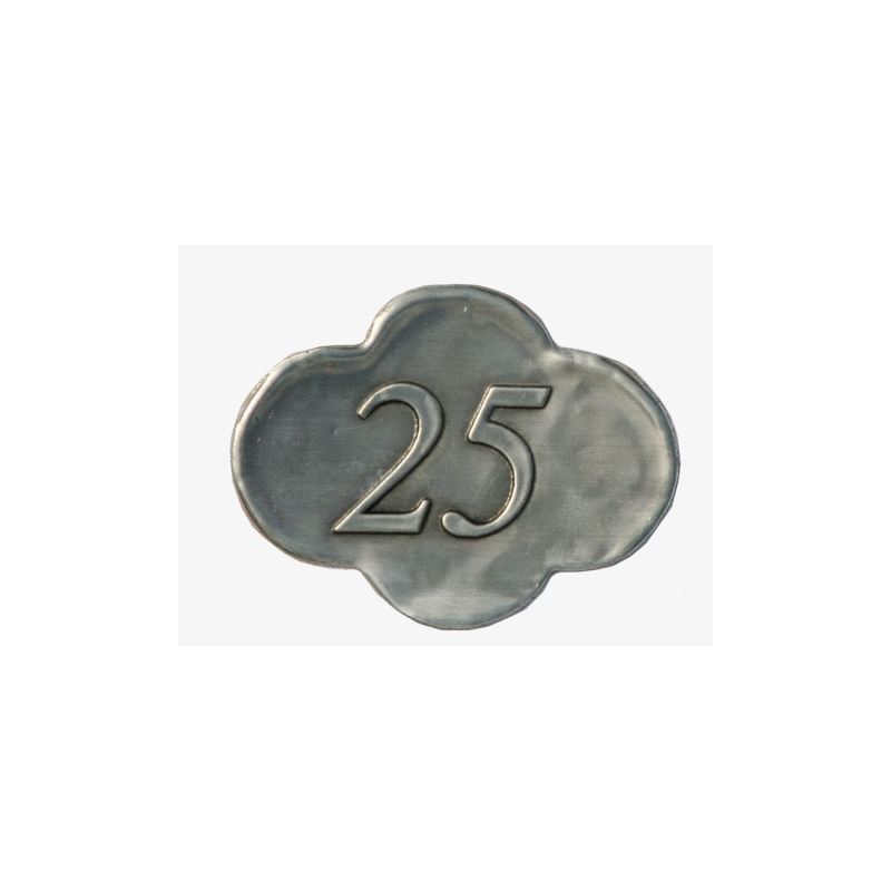 Etiqueta de estanho '25', metal, prata