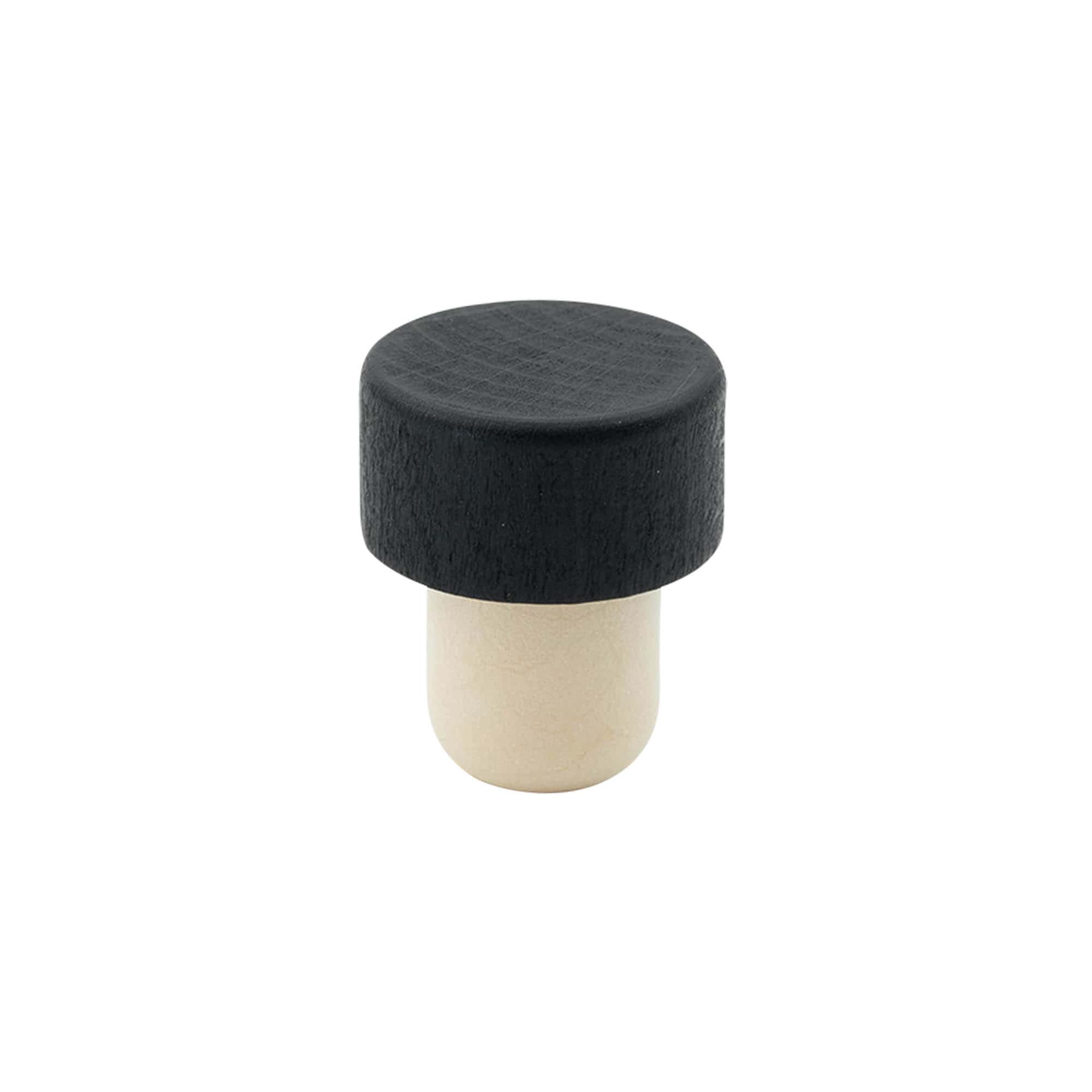 Rolha de aperto 19 mm, madeira/plástico, preta, para bocal: cortiça