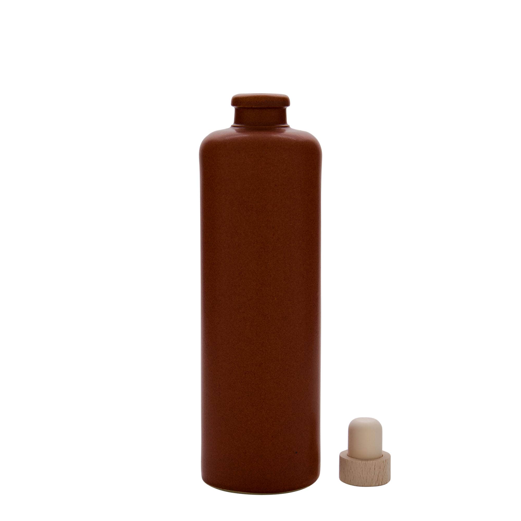 Jarro de barro 500 ml, grés, castanho-avermelhado, boca: cortiça