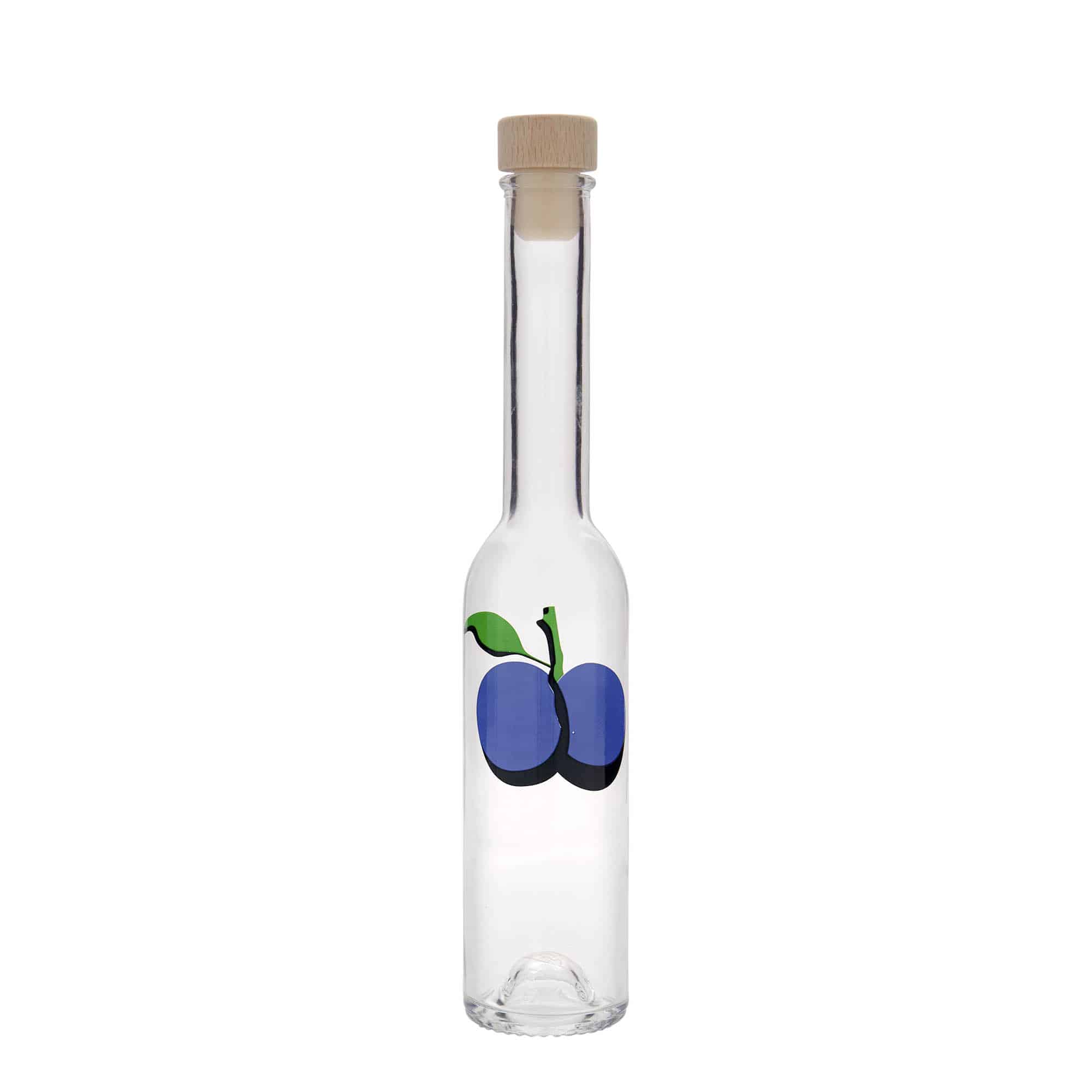 Garrafa de vidro 200 ml 'Opera', motivo: ameixa, boca: cortiça