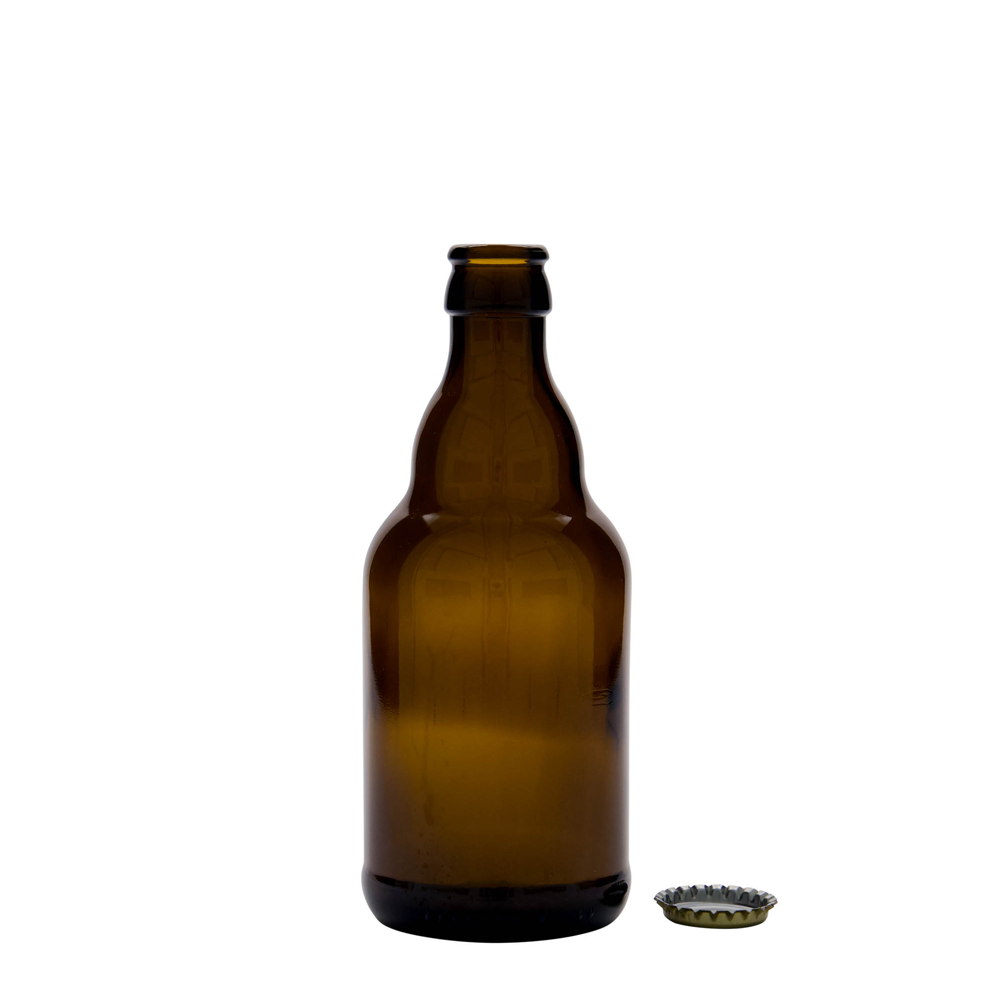 Garrafa de cerveja 330 ml 'Steinie', vidro, castanho, boca: coroa Garrafa de cerveja 330 ml 'Steinie', vidro, castanho, boca: coroa