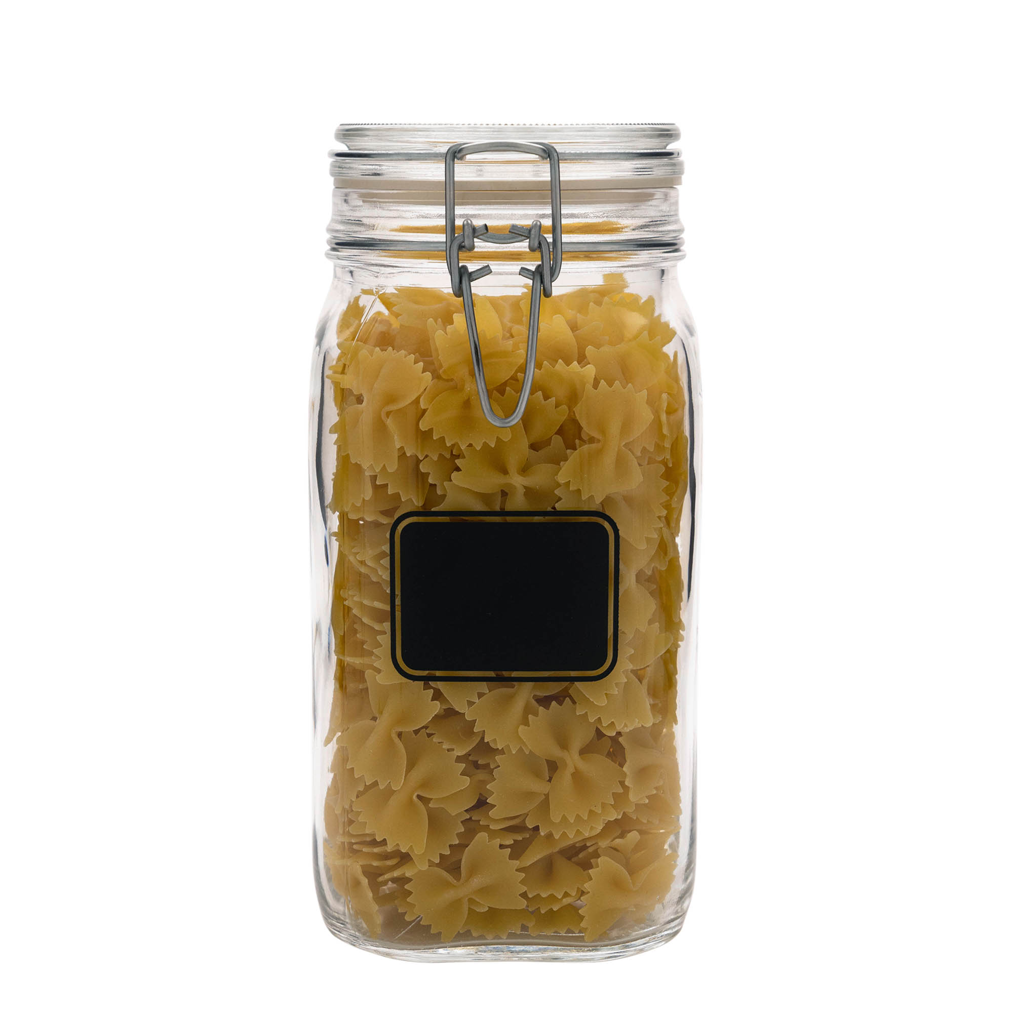 1.500 ml frasco com fecho de alavanca 'Fido', motivo: campo para etiqueta, quadrado, abertura: fecho de alavanca